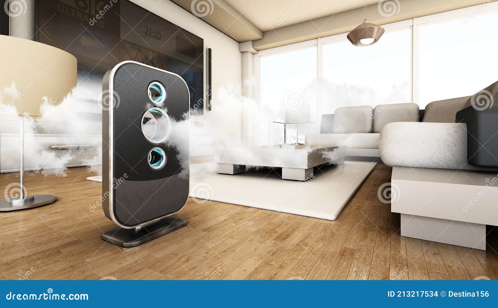 Air Purifier Cleans the Air Inside the Living Room. 3D Illustration