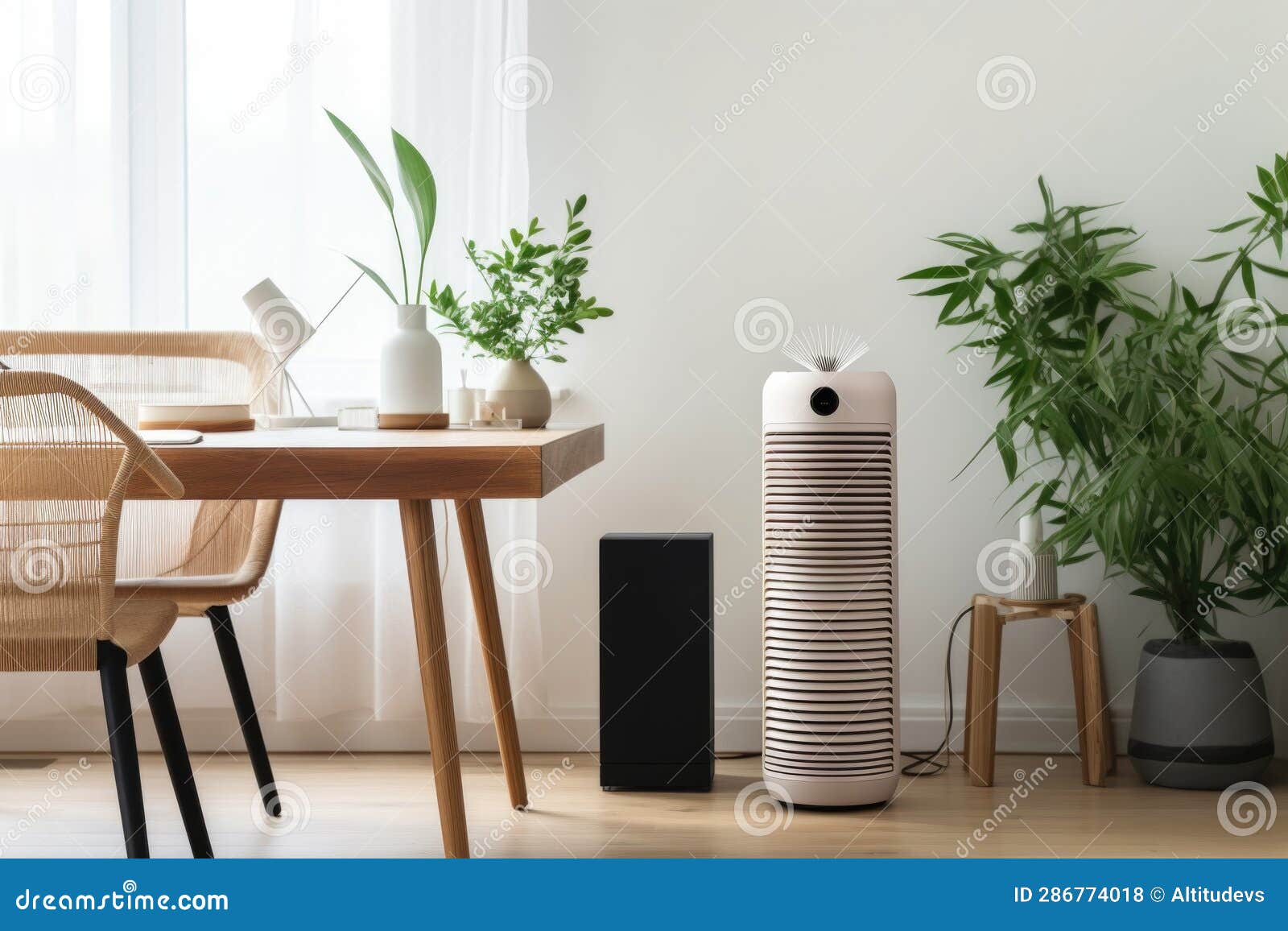 Air Purifier on Desk in Minimalist Home Office Stock Illustration
