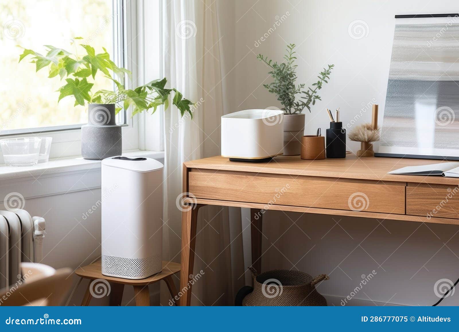 Air Purifier on Desk in Minimalist Home Office Stock Image Image of