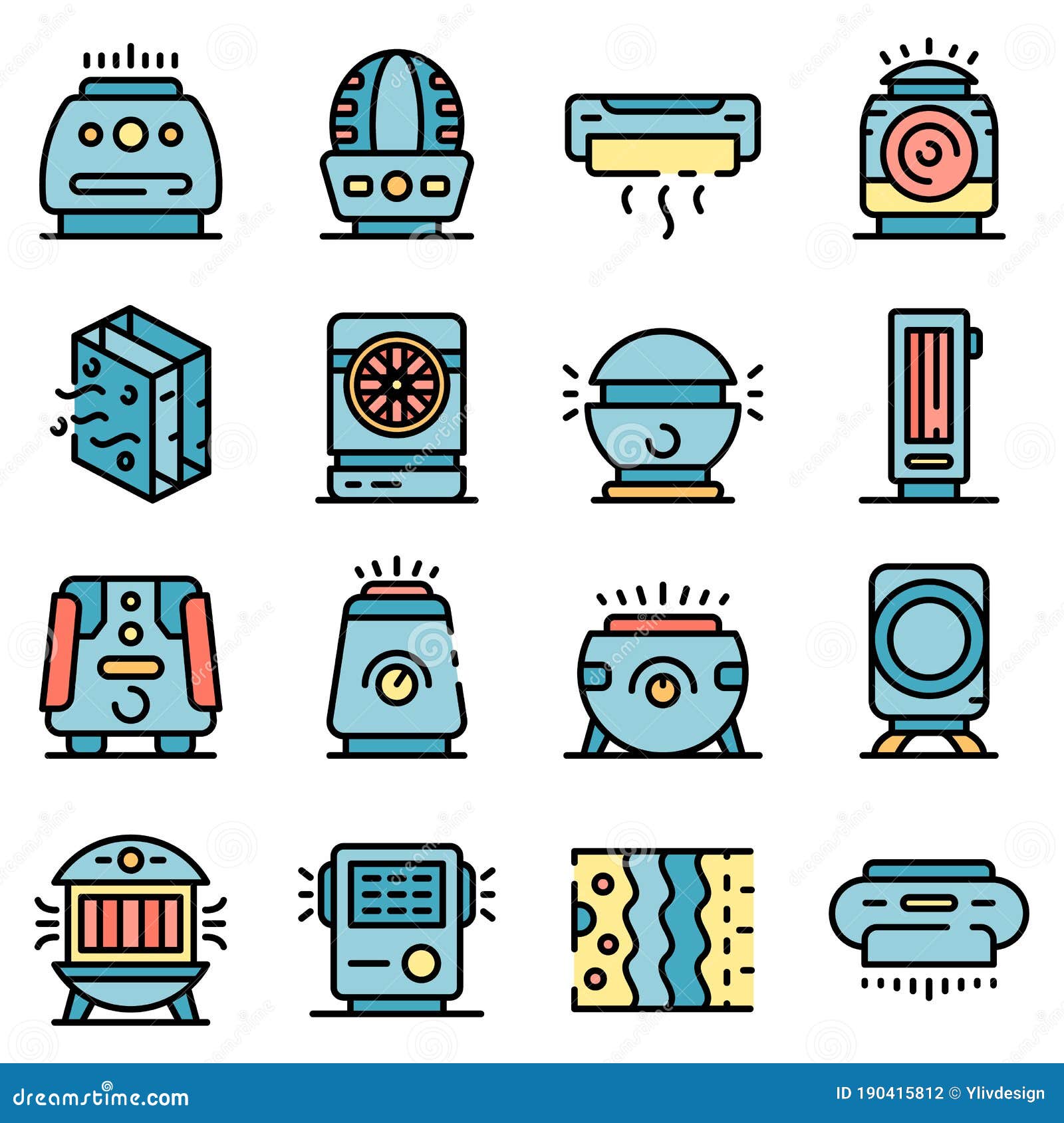 air purifier icons set  flat