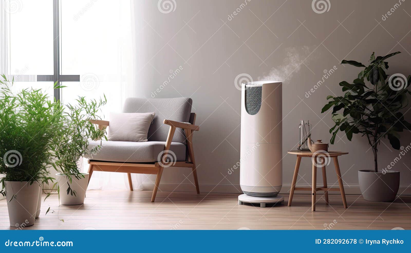 Air Purifier in Living Room , AI Generated. Stock Photo Image of