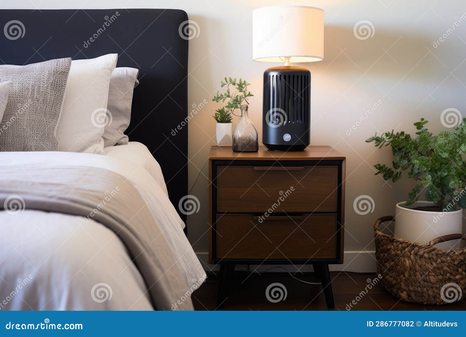 Air Purifier on a Nightstand in a Bedroom Stock Photo Image of health