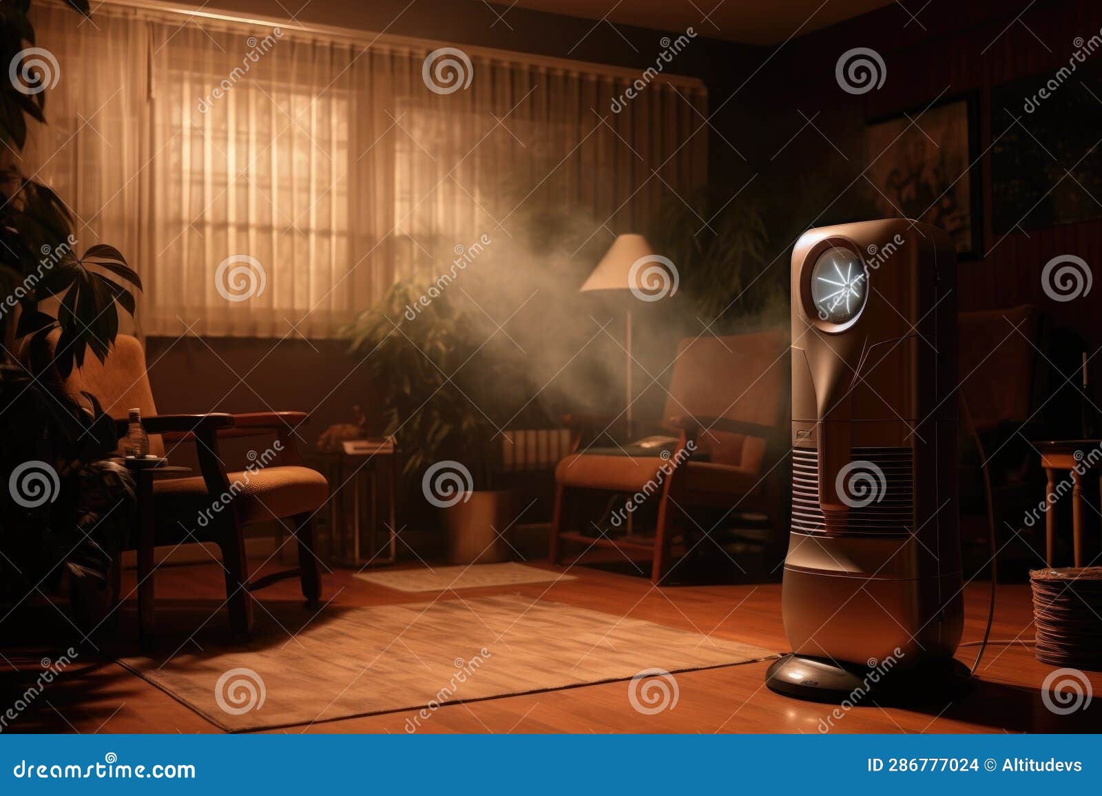 Air Purifier in a Smoky Room, Demonstrating Effectiveness Stock Photo Image of appliance