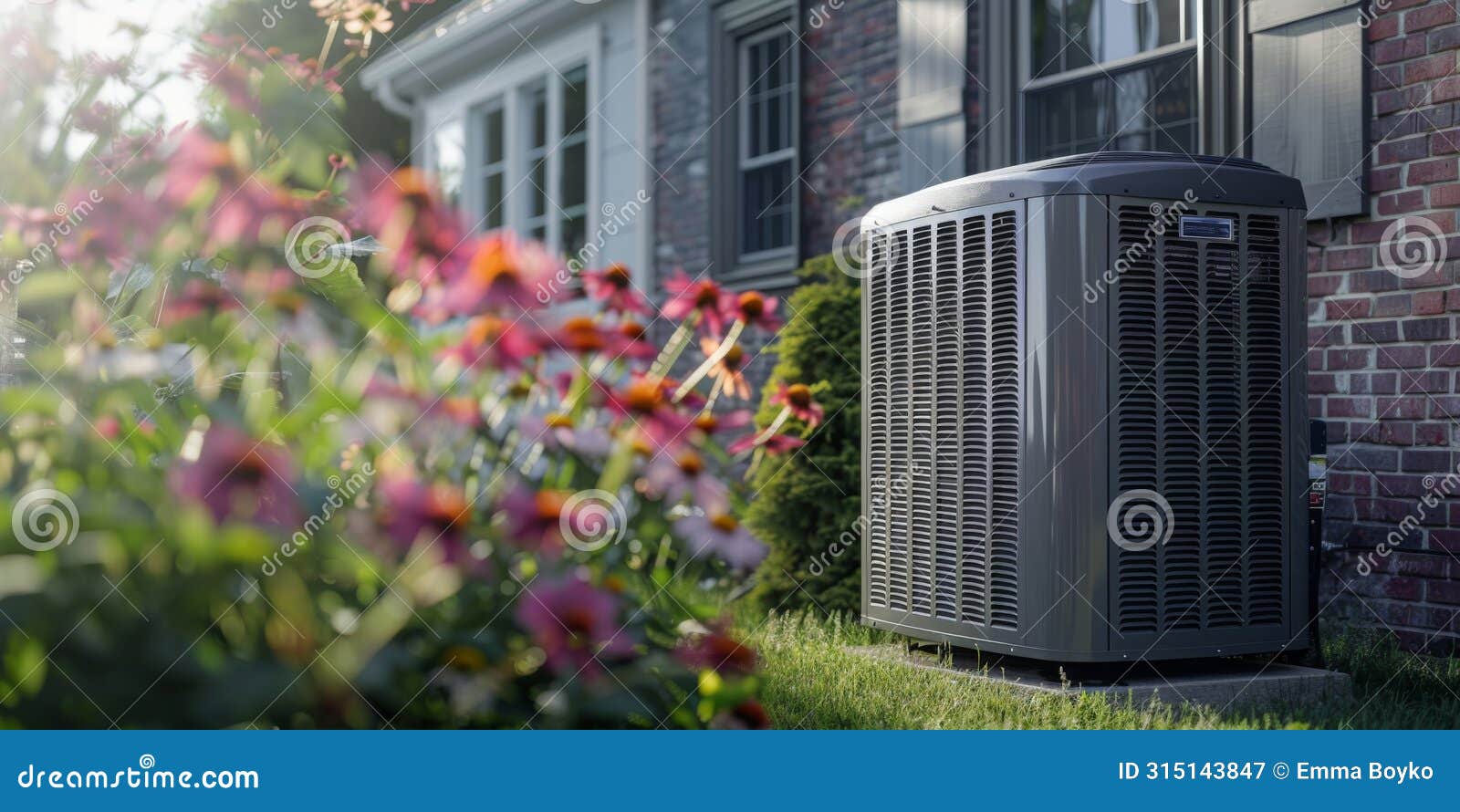 Air Source Heat Pump on the Wall of a House, Environmentally Friendly