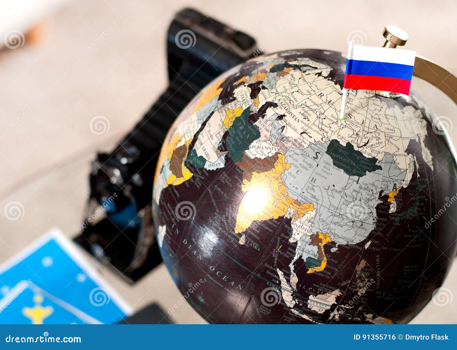 Air Ticket and Russian Flag on Globe Stock Photo Image of geography