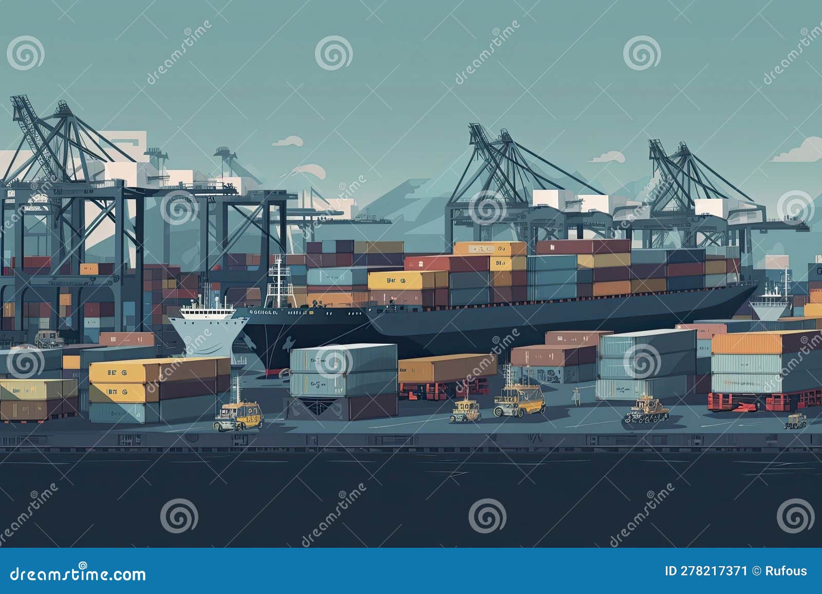 air transportation and transit of container ships loading and unloading in ports, transportes