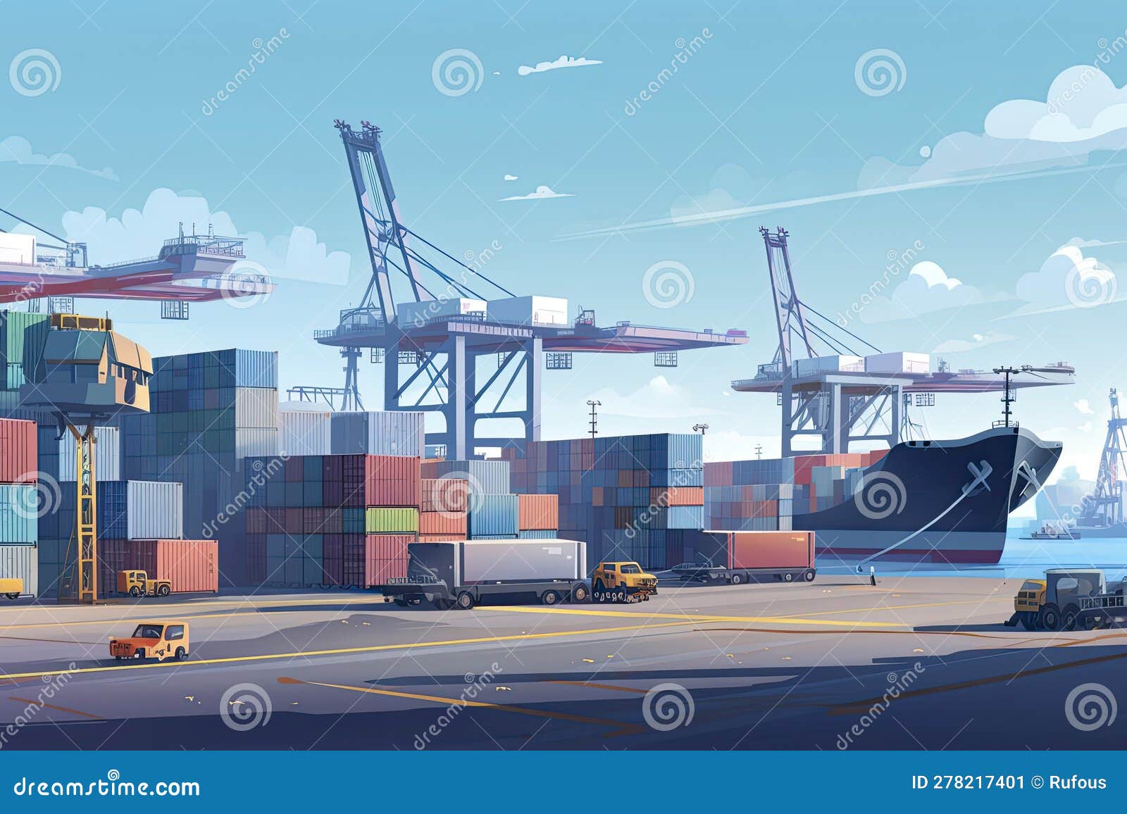 air transportation and transit of container ships loading and unloading in ports, transportes
