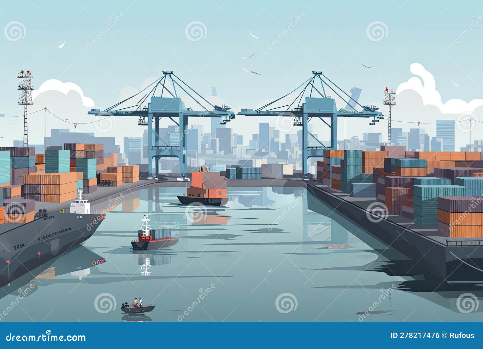 air transportation and transit of container ships loading and unloading in ports, transportes