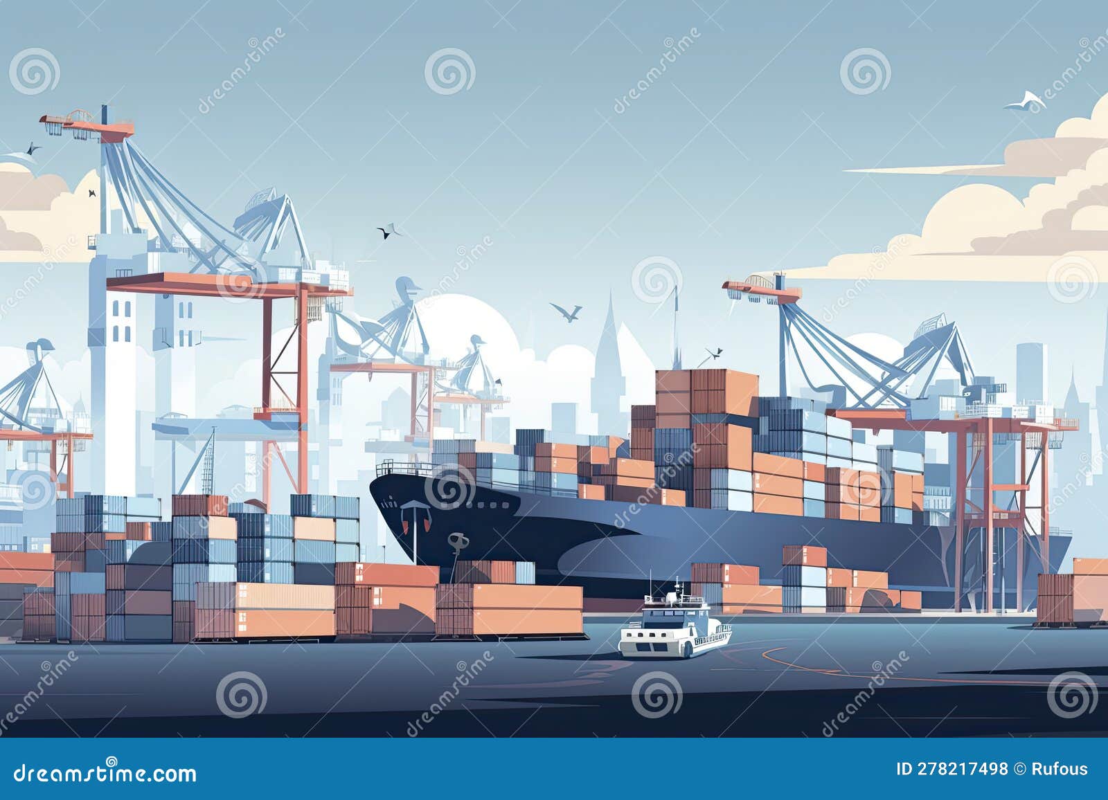 air transportation and transit of container ships loading and unloading in ports, transportes