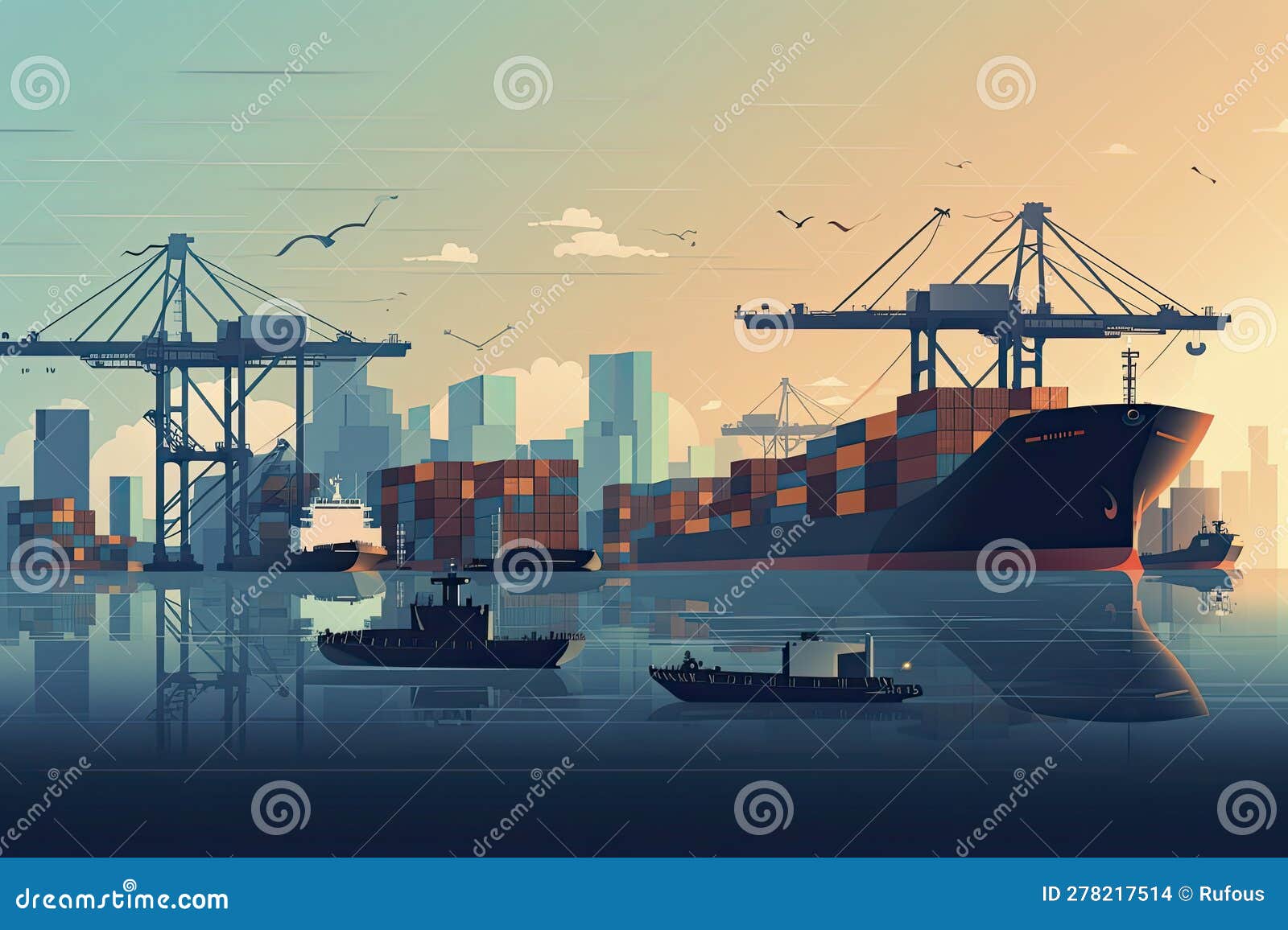 air transportation and transit of container ships loading and unloading in ports, transportes