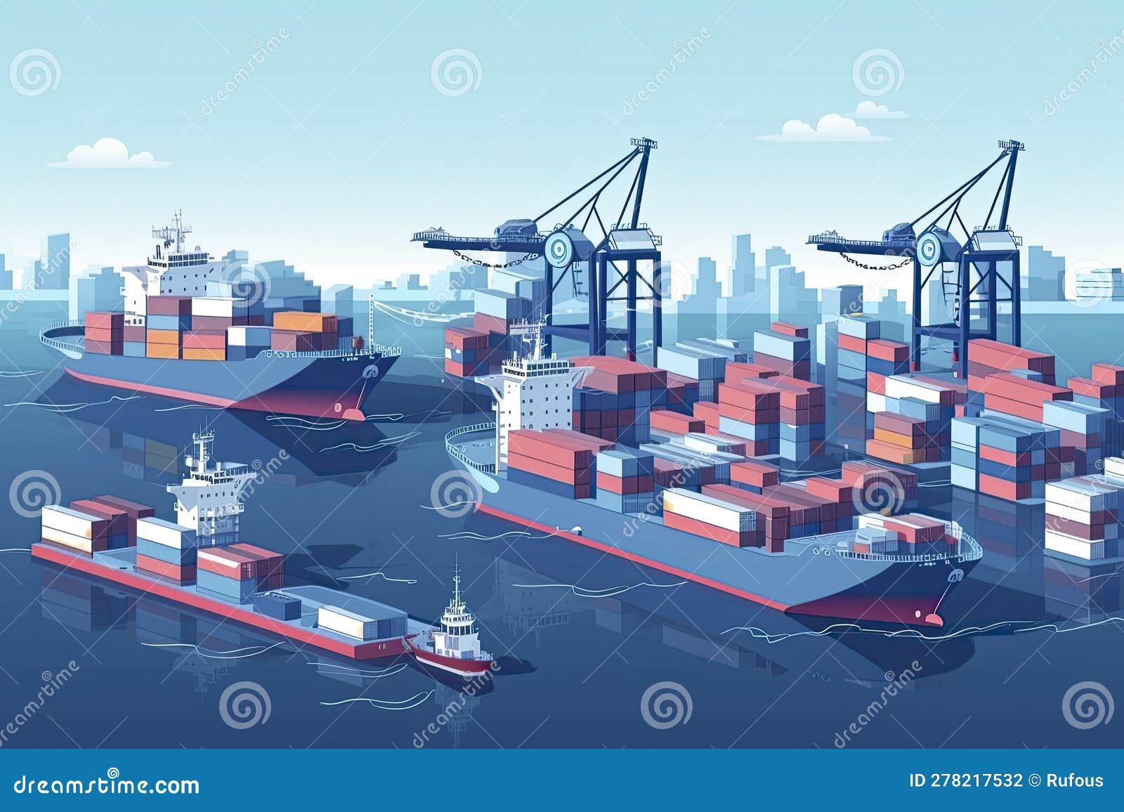 air transportation and transit of container ships loading and unloading in ports, transportes