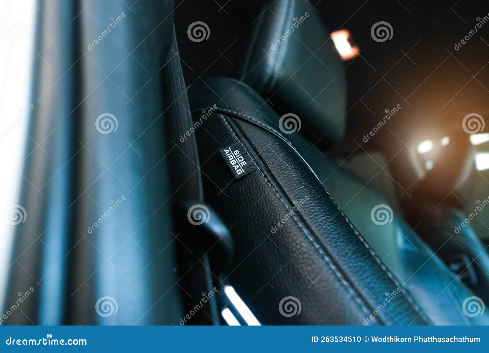 Airbag Label on the Side of the Leather Seat Inside the Car Stock Photo Image of care, cushion
