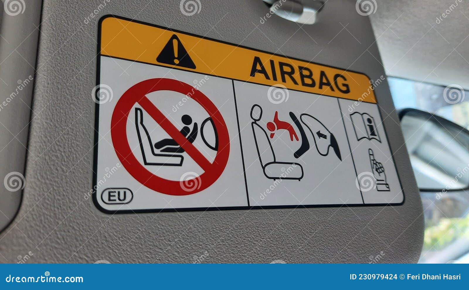 Airbag Warning in a Car Sunvisor Stock Photo Image of detail, banner