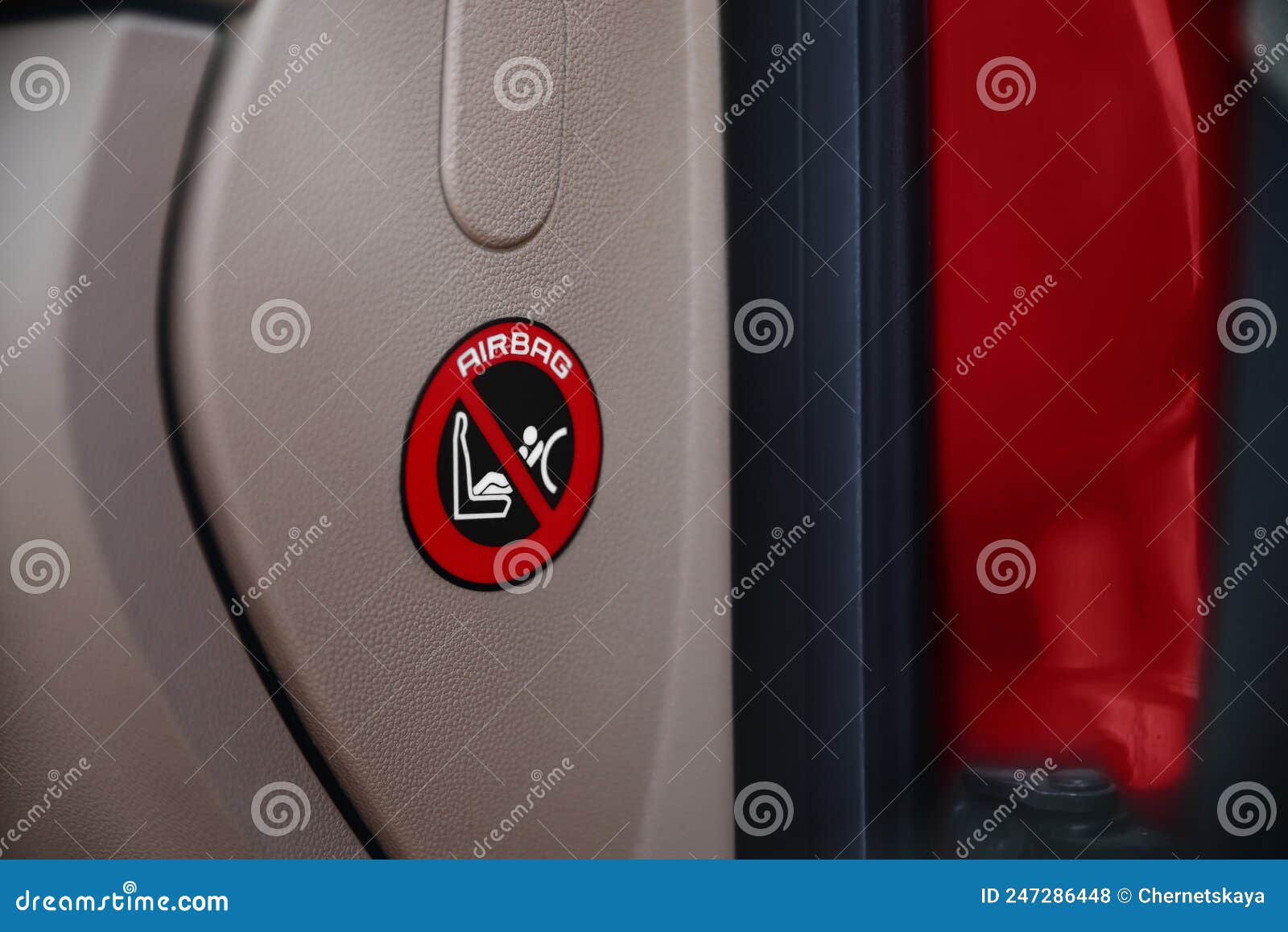 AIRBAG Warning Label in Automobile, Closeup View Stock Photo Image of