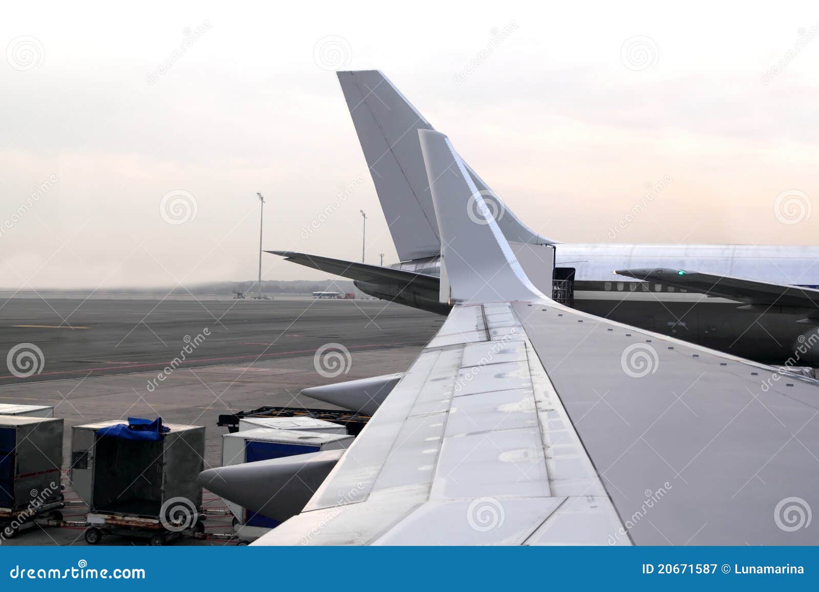 aircraft airplane landed wing perspective