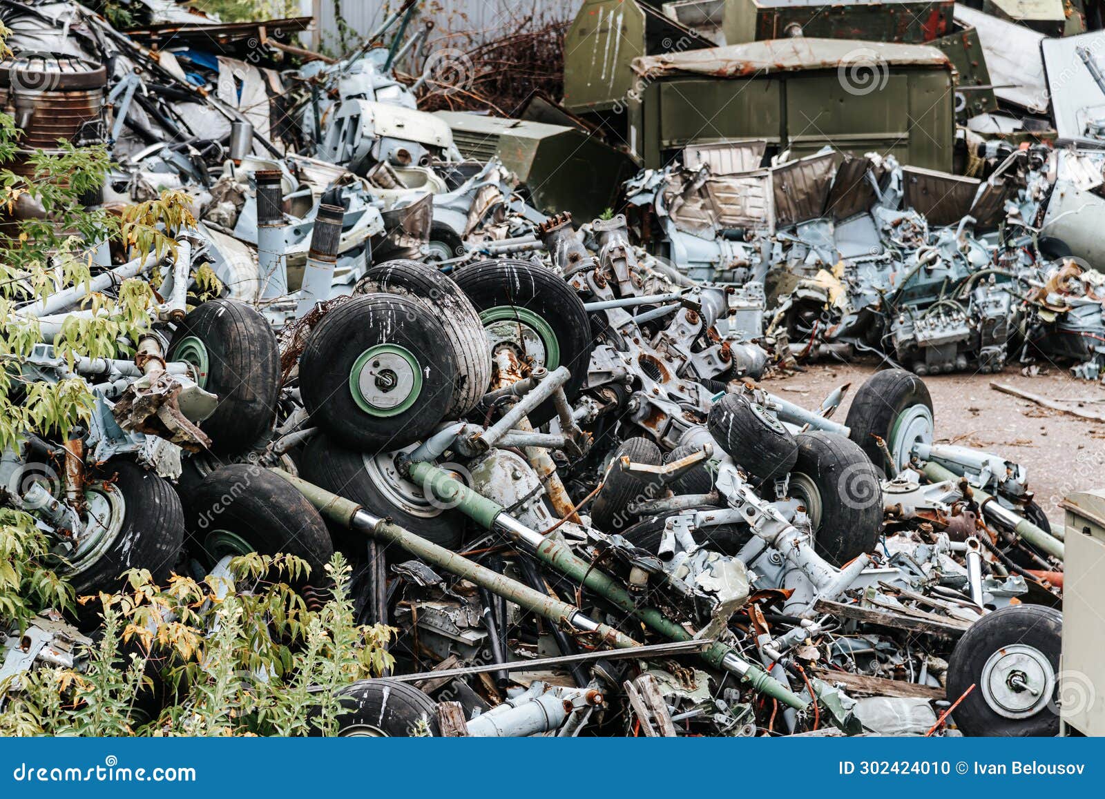 Aircraft Chassis. Recycling and Sorting of Scrap Metal Stock Photo