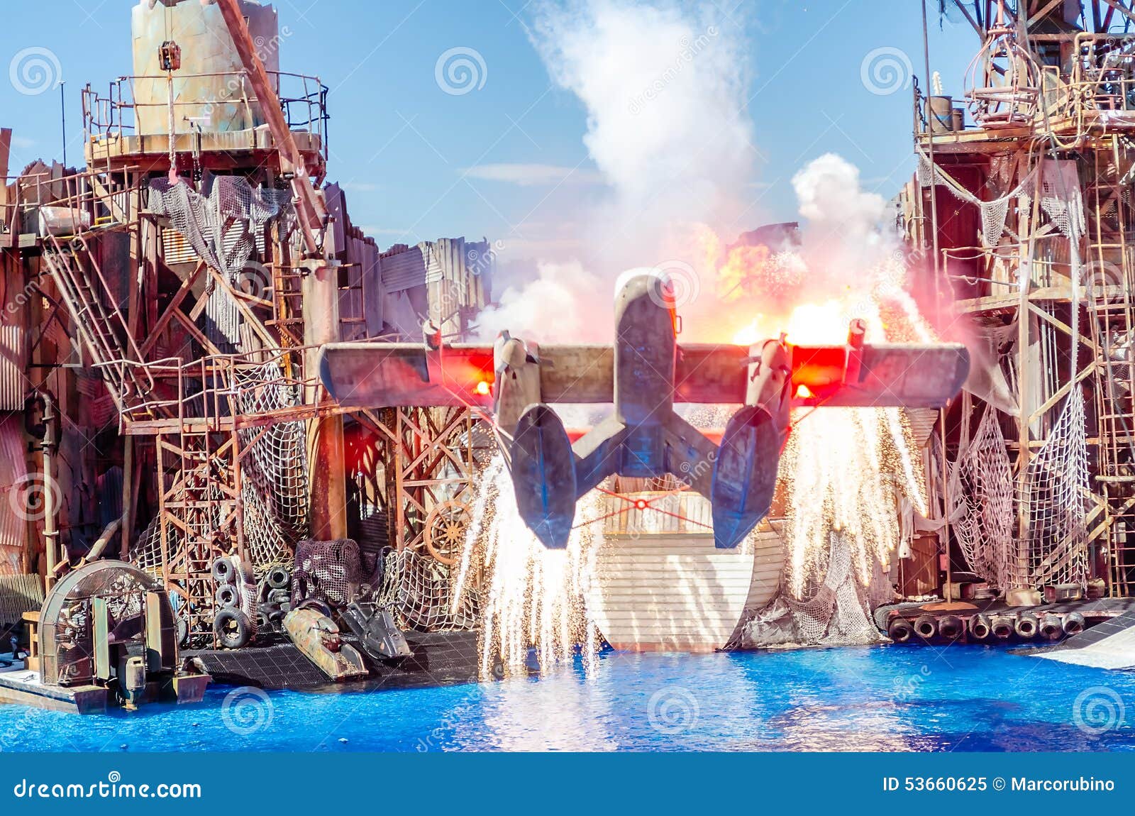 Aircraft Exploding in the Waterworld Show at the Universal Studios