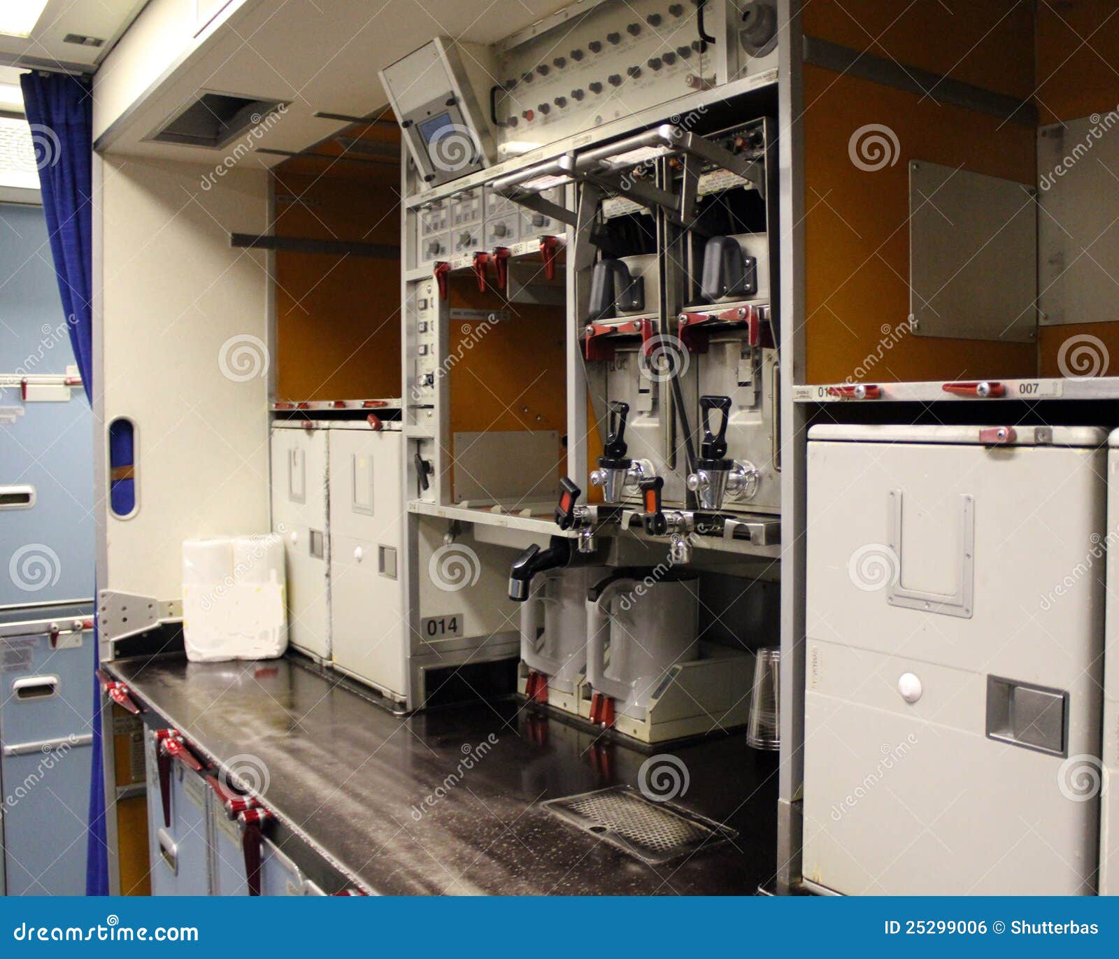 Aircraft Aft Galley With Full Of Storage Unit. The Most Right Unit Show
