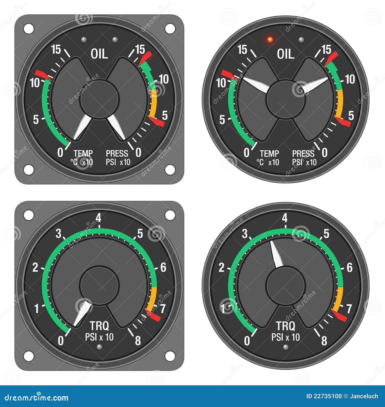 Aircraft Indicators 1 480B Dashboard Set Stock Illustration