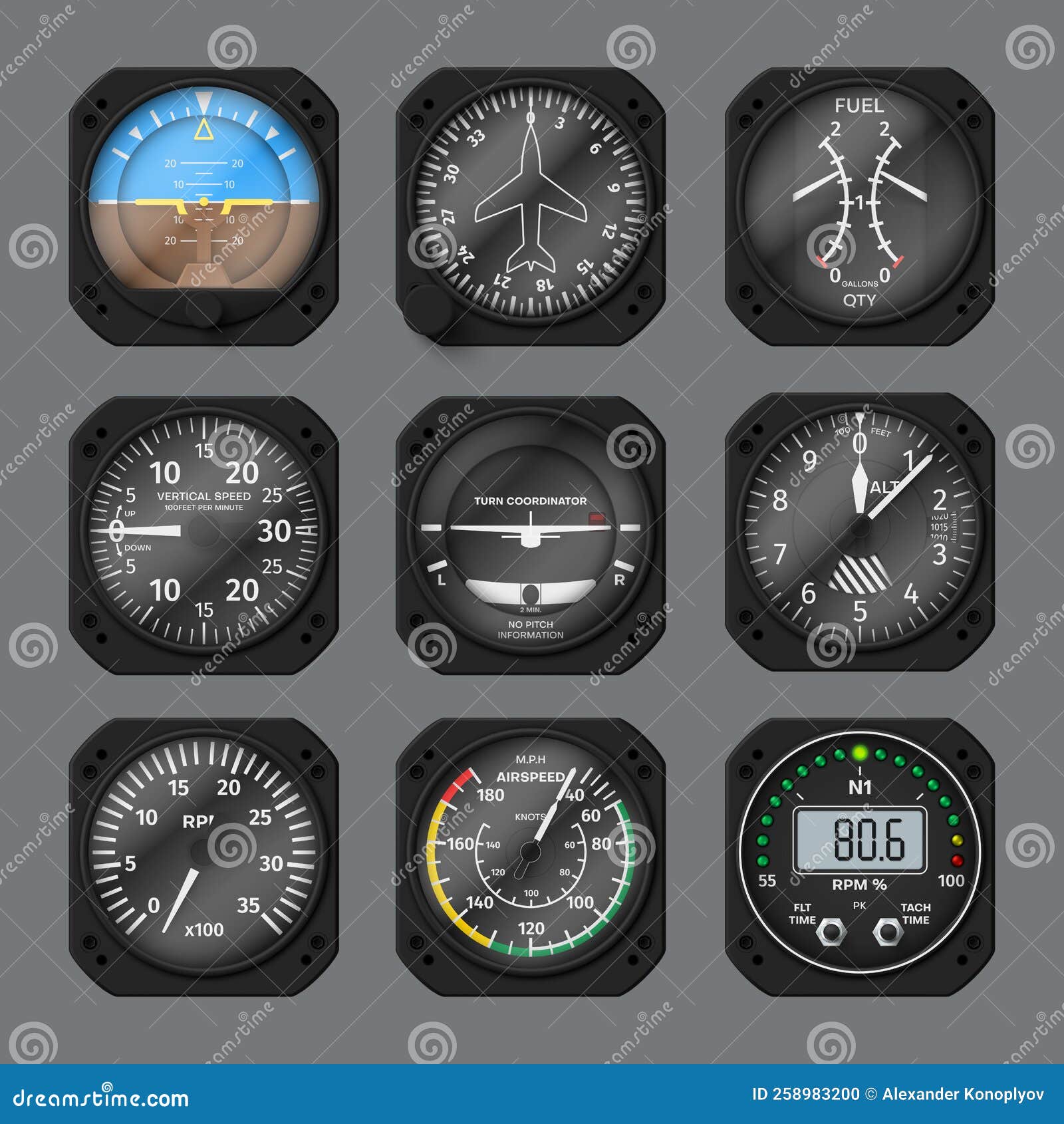 Aircraft Indicators 1 - 480B Dashboard Set Stock Photography ...