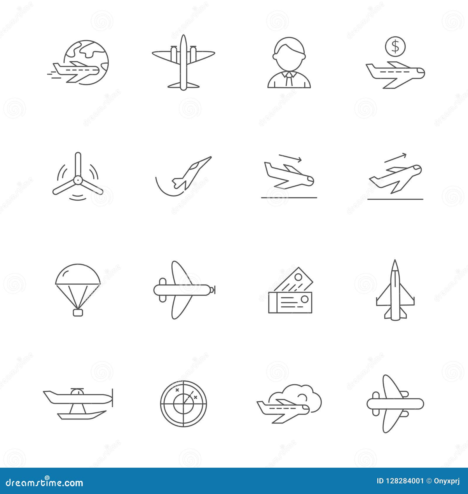 aircraft line icons. airplane travelling s of avia company  outline pictures