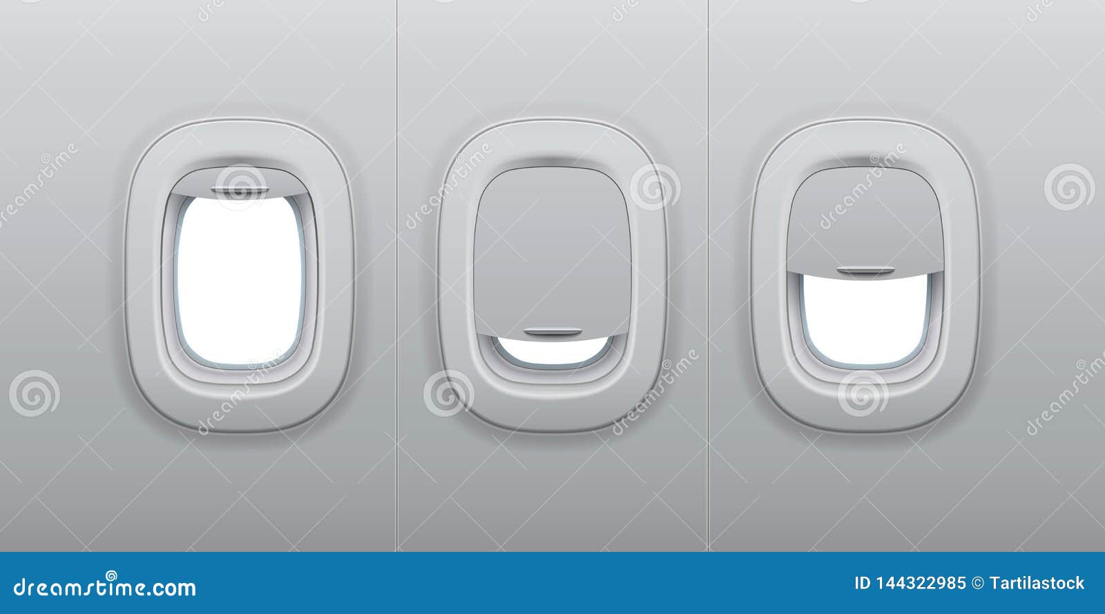aircraft windows. airplane indoor portholes, plane interior window and fuselage glass porthole 3d  