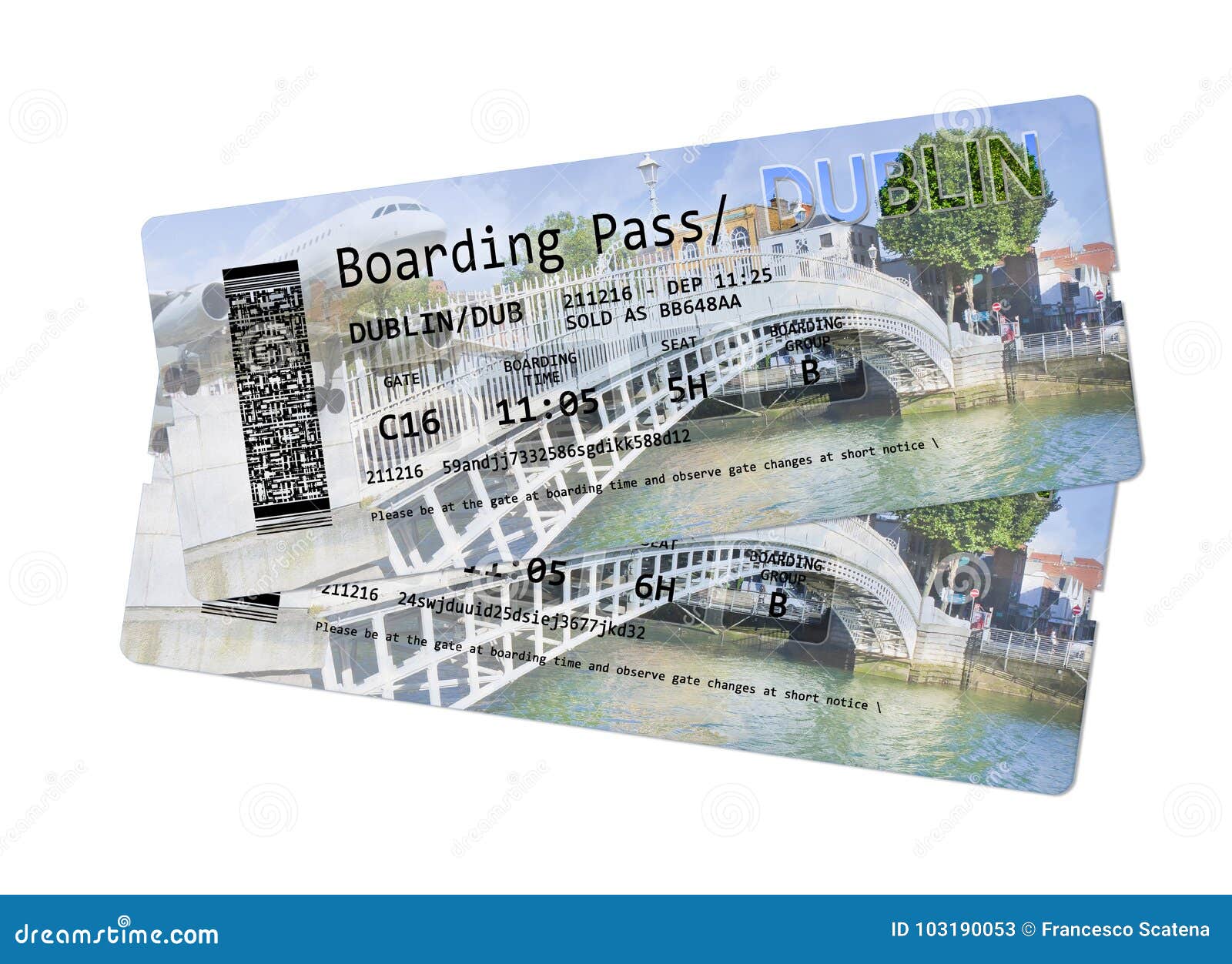 airline boarding pass tickets to dublin - the most famous bridge
