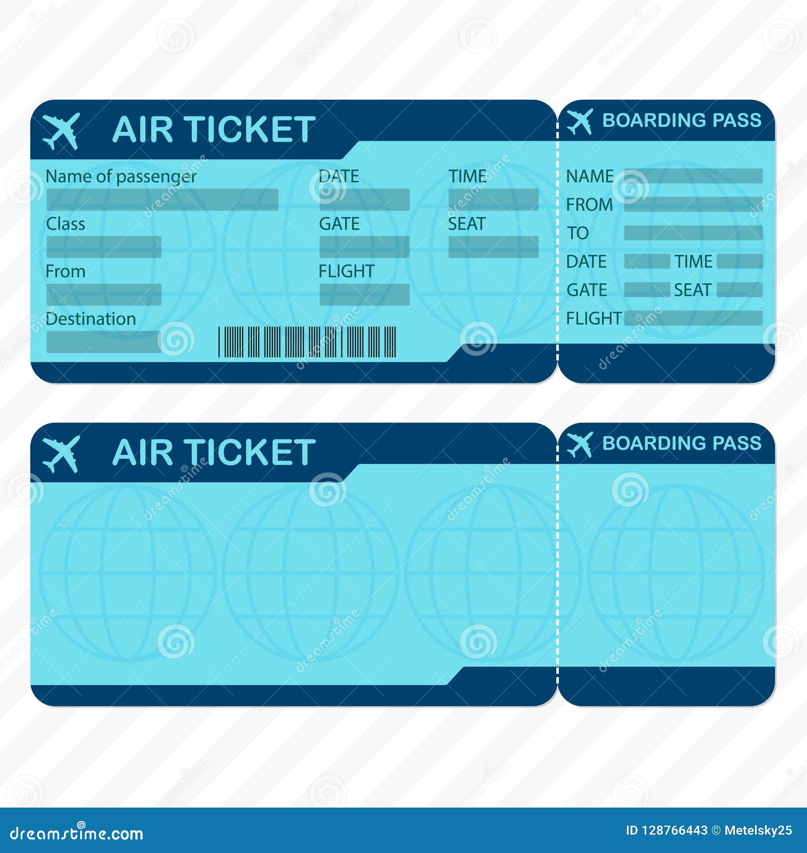 airline or plane ticket template. detailed boarding pass blank and airplane ticket.  .