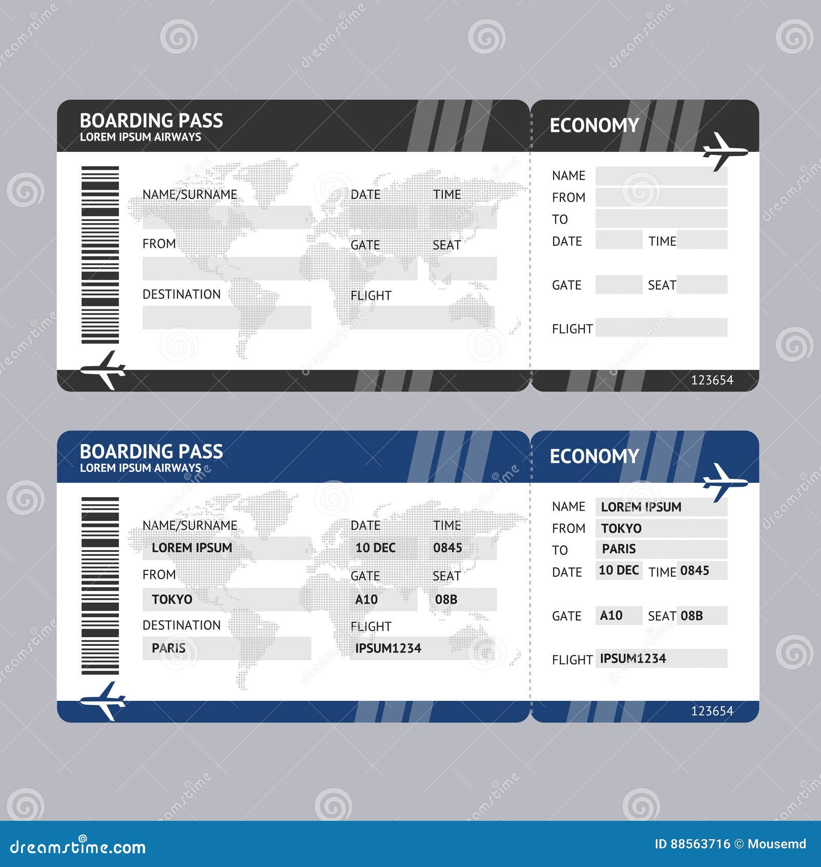 airline ticket boarding pass. 