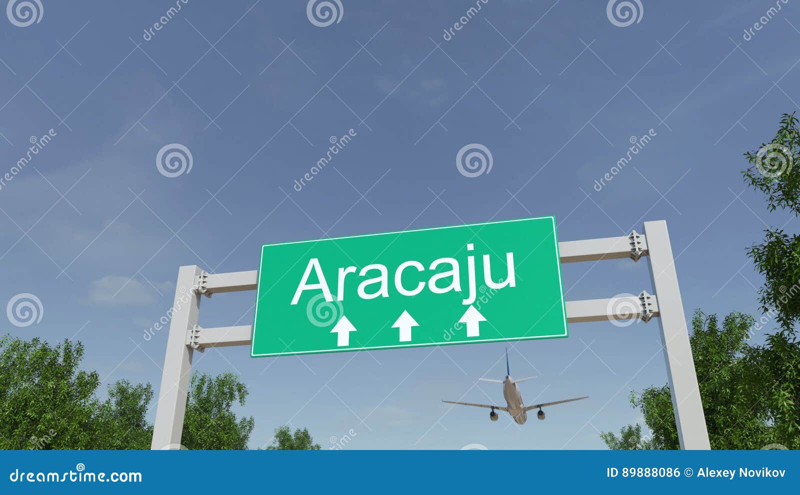 airplane arriving to aracaju airport. travelling to brazil conceptual 3d rendering