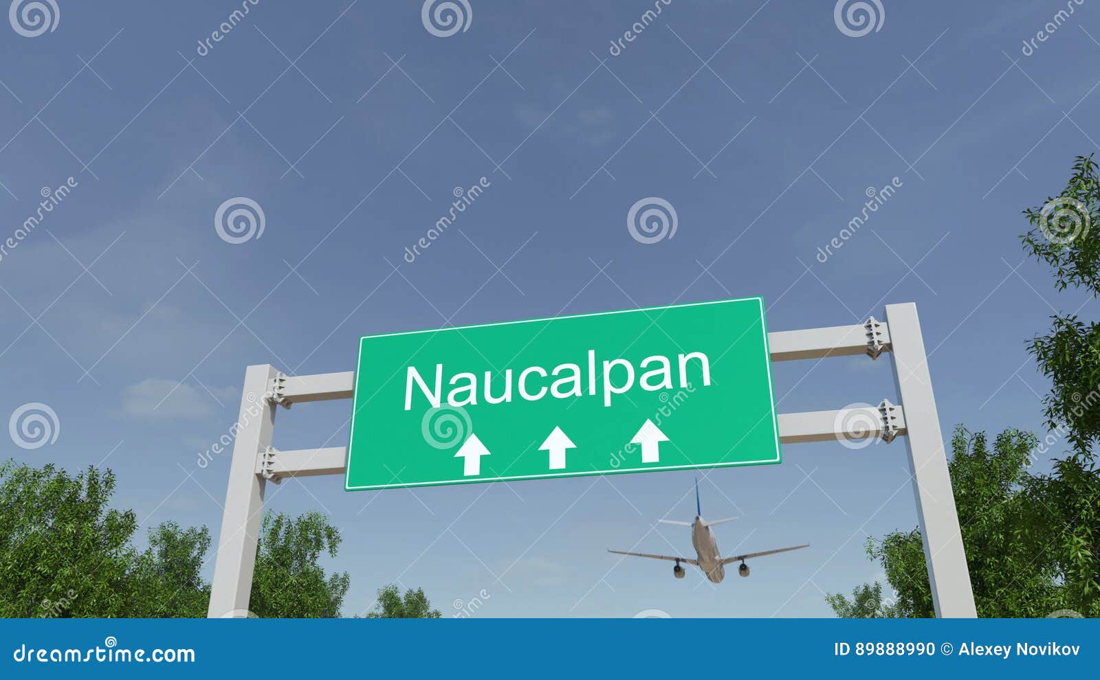 airplane arriving to naucalpan airport. travelling to mexico conceptual 3d rendering