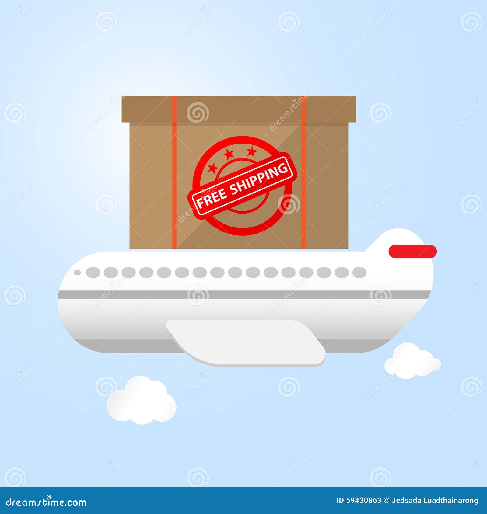 Airplane Carry Goods Box on Top Free Shpping Concept Stock Vector