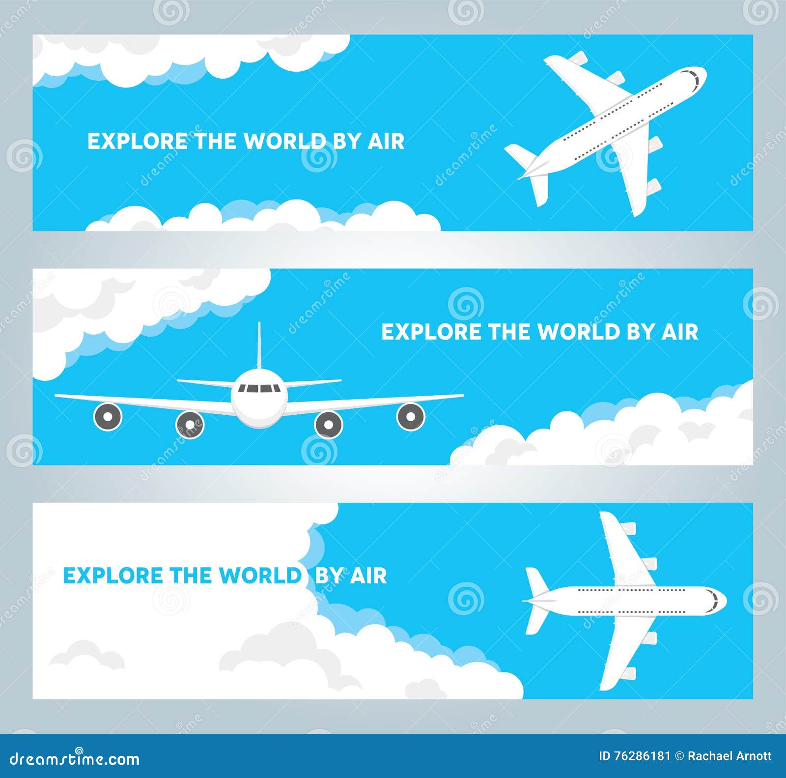 Airplane in Cloudy Sky Vector Banners Stock Vector Illustration of