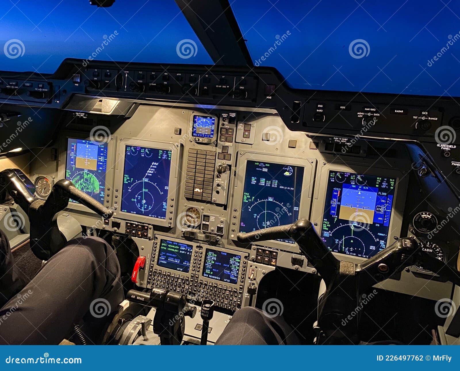 airplane cockpit, inflight during night time