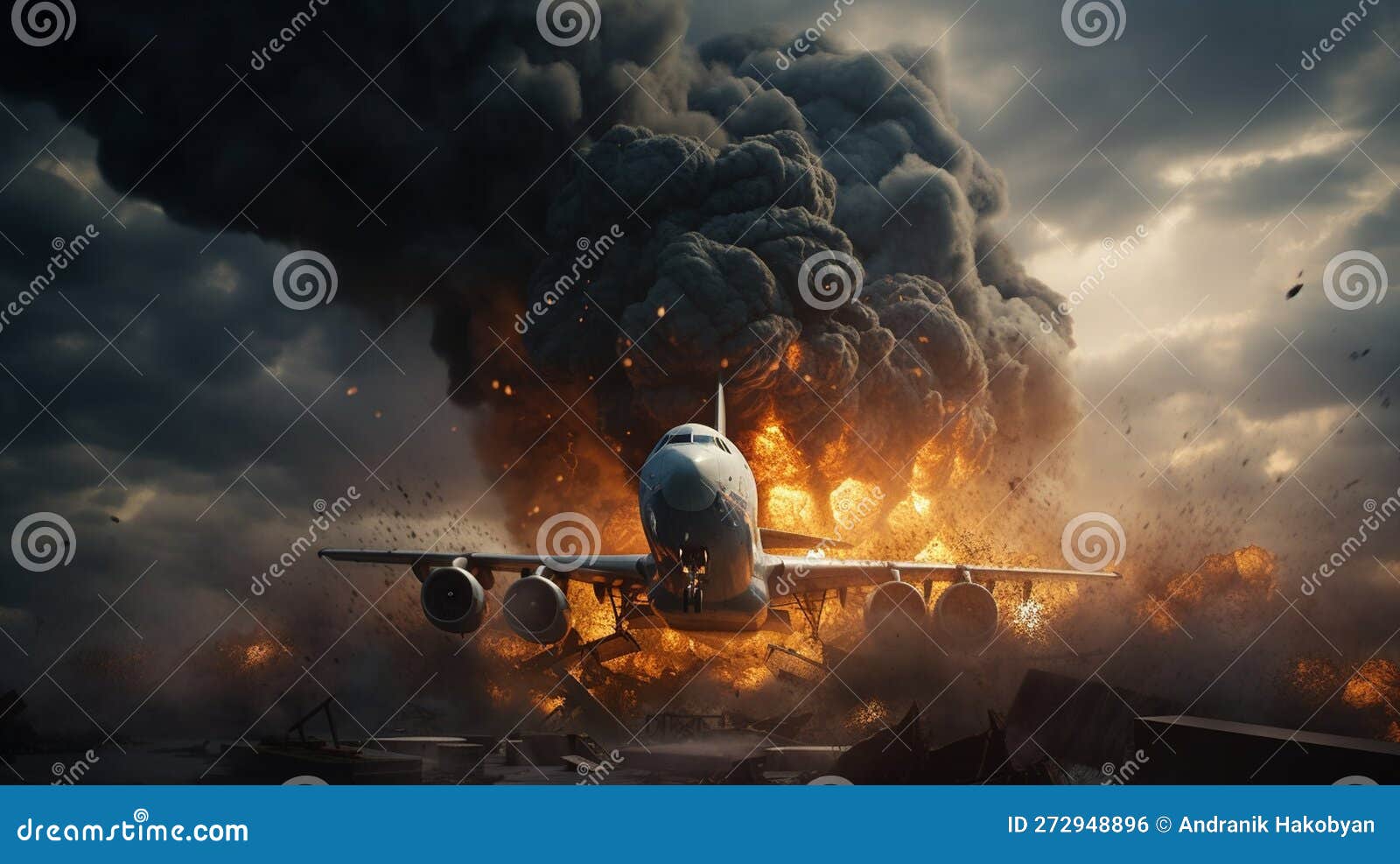 Airplane Fire and Smoke. Generative Ai Stock Illustration