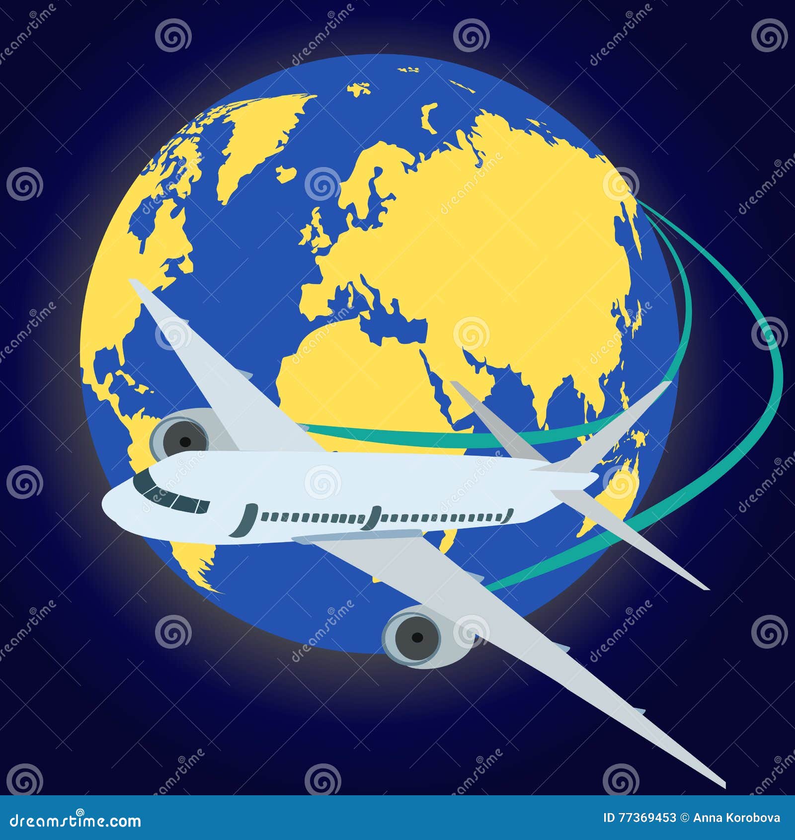Airplane Flying Around the Globe Stock Illustration - Illustration of ...