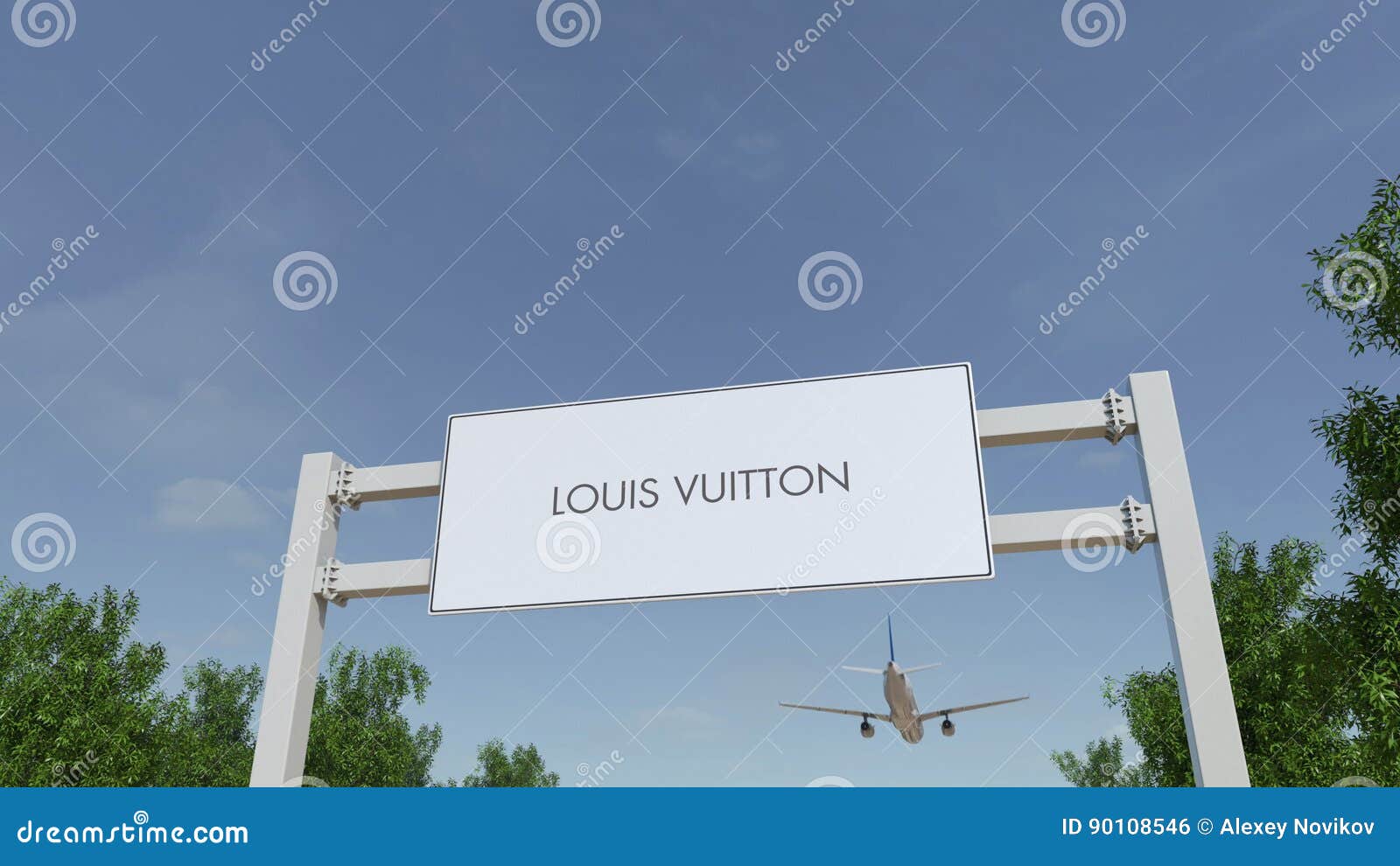 Airplane Flying Over Advertising Billboard with Louis Vuitton Logo