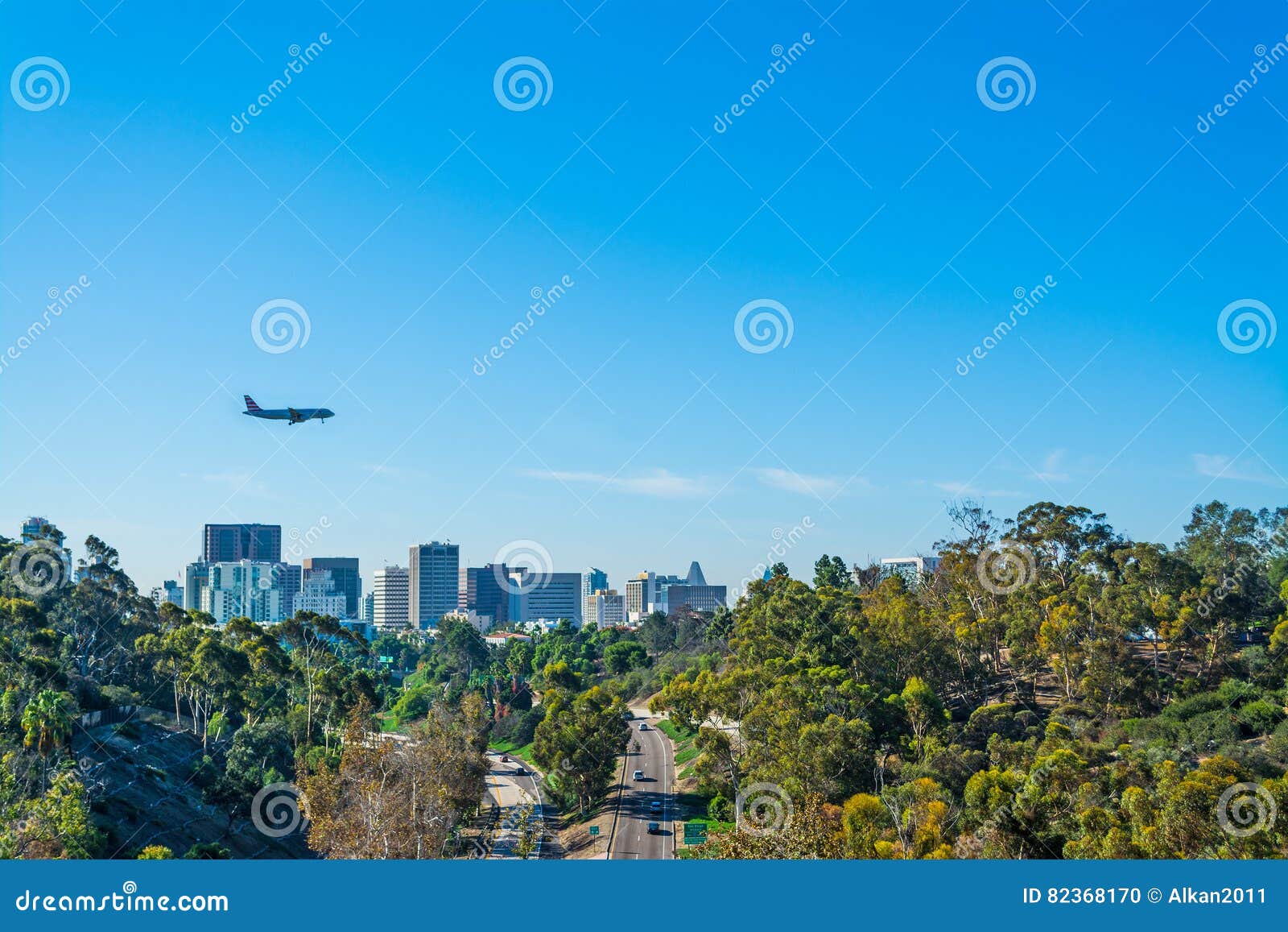 Airplane Flying Over San Diego Stock Photo Image of daylight
