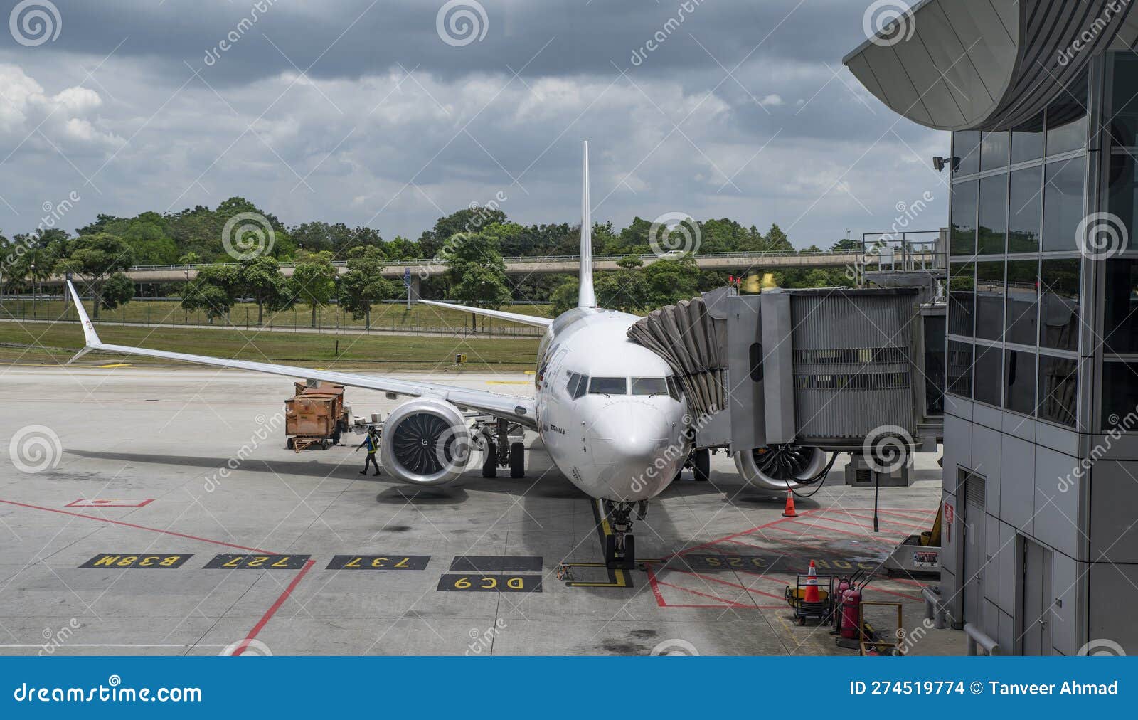 Airplane at Gate Getting Ready for Flight Travel Concept Stock Photo