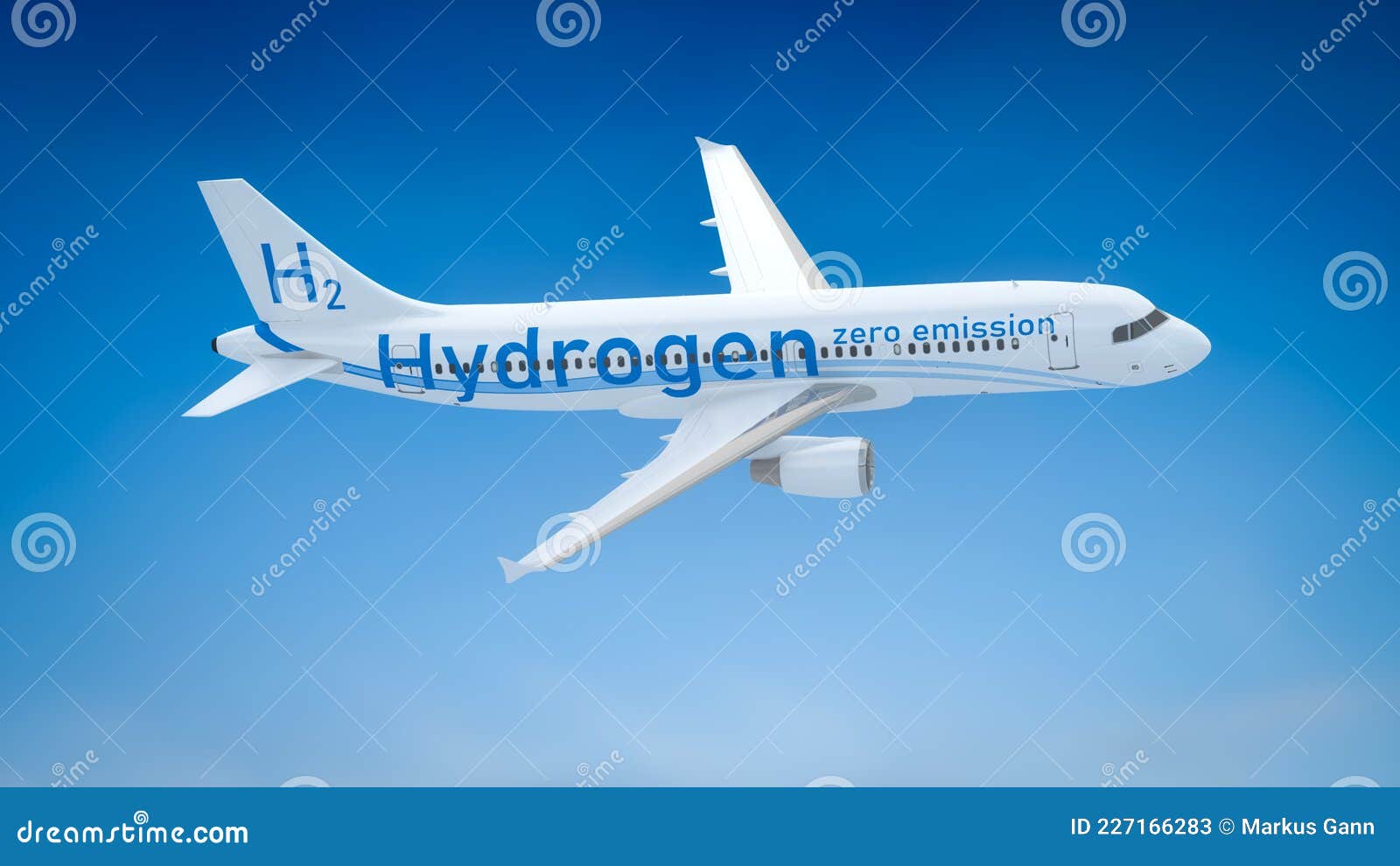 Airplane with Hydrogen Fuel and Zero Emisson Stock Illustration