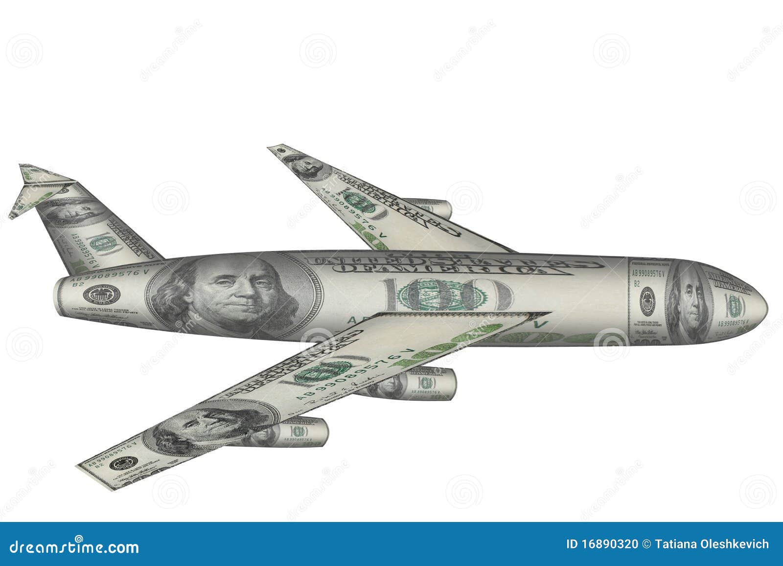 Airplane Made From Dollars Flying Over White Stock Photo Image 16890320