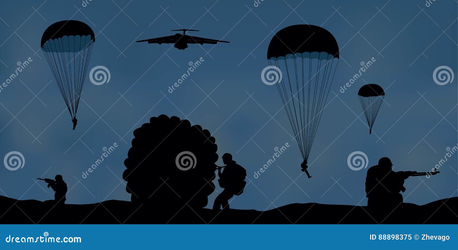 airplane and paratroopers.