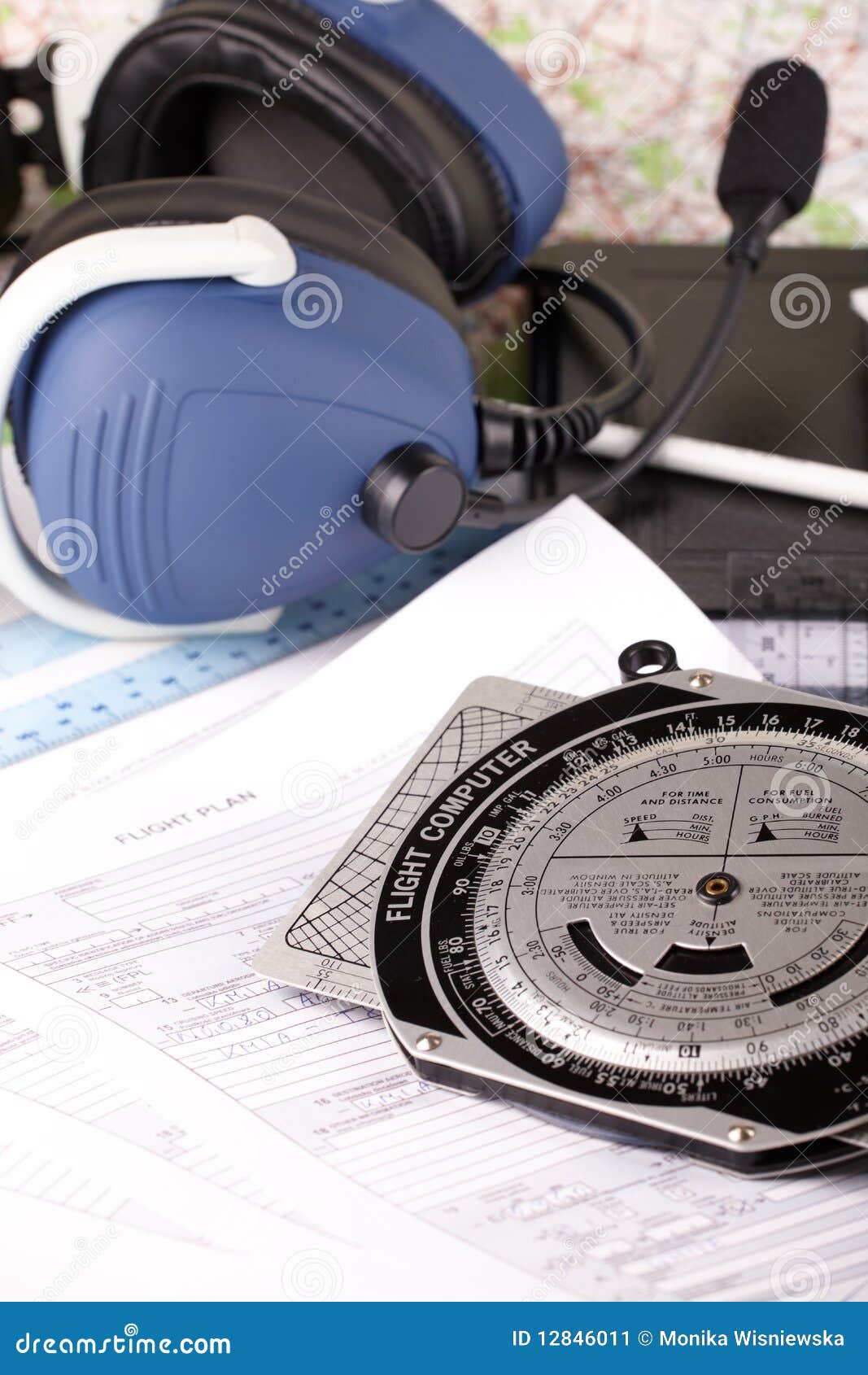 Airplane pilot equipment stock image. Image of headphone 12846011