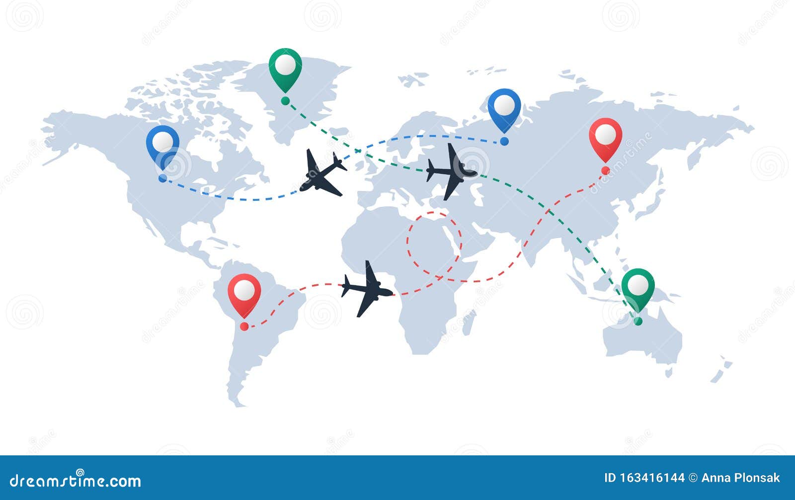 Airplane Routes World Map Track Flight Path Aircraft Dashed Line 163416144 