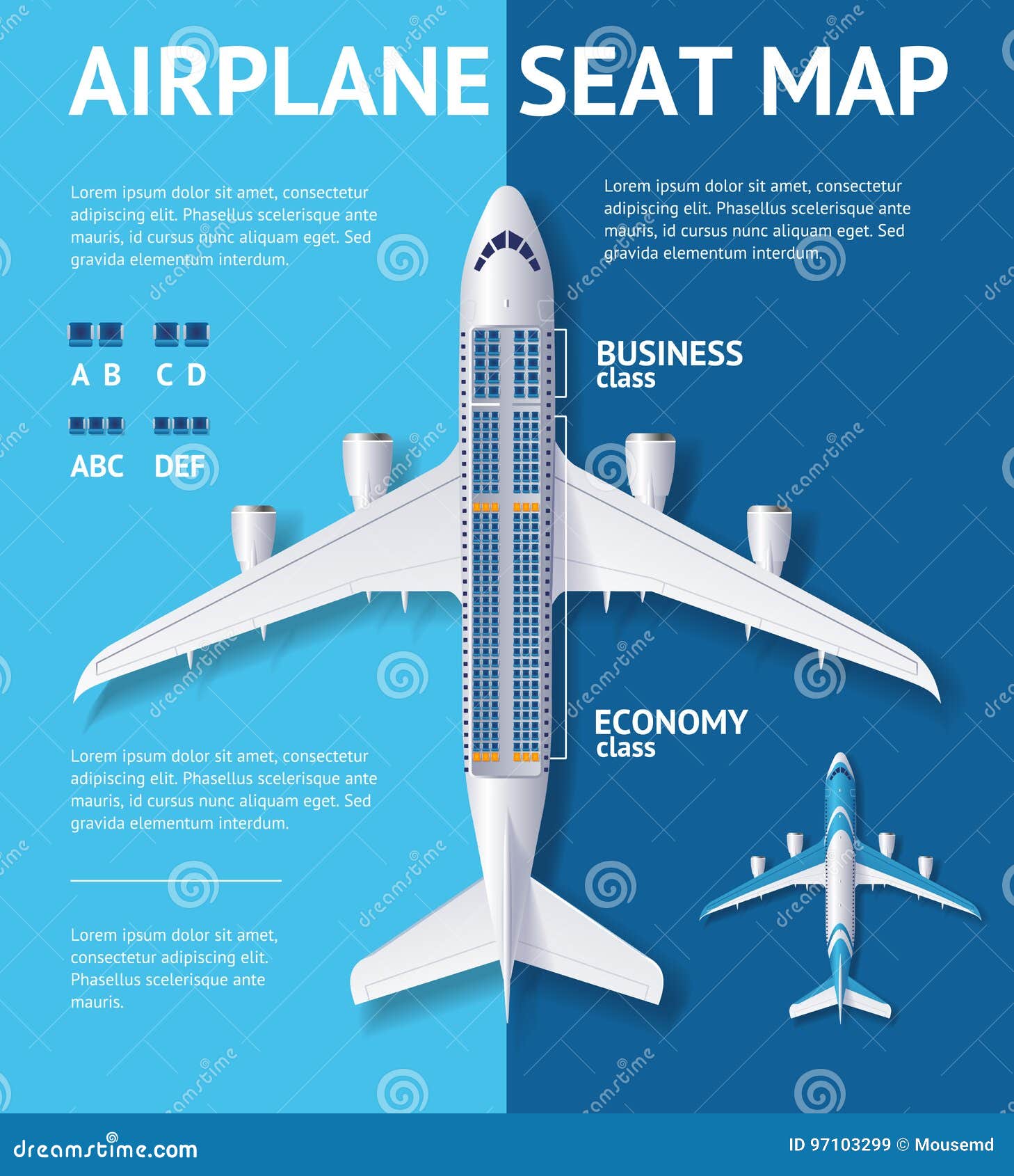 airplane seat map class card. 