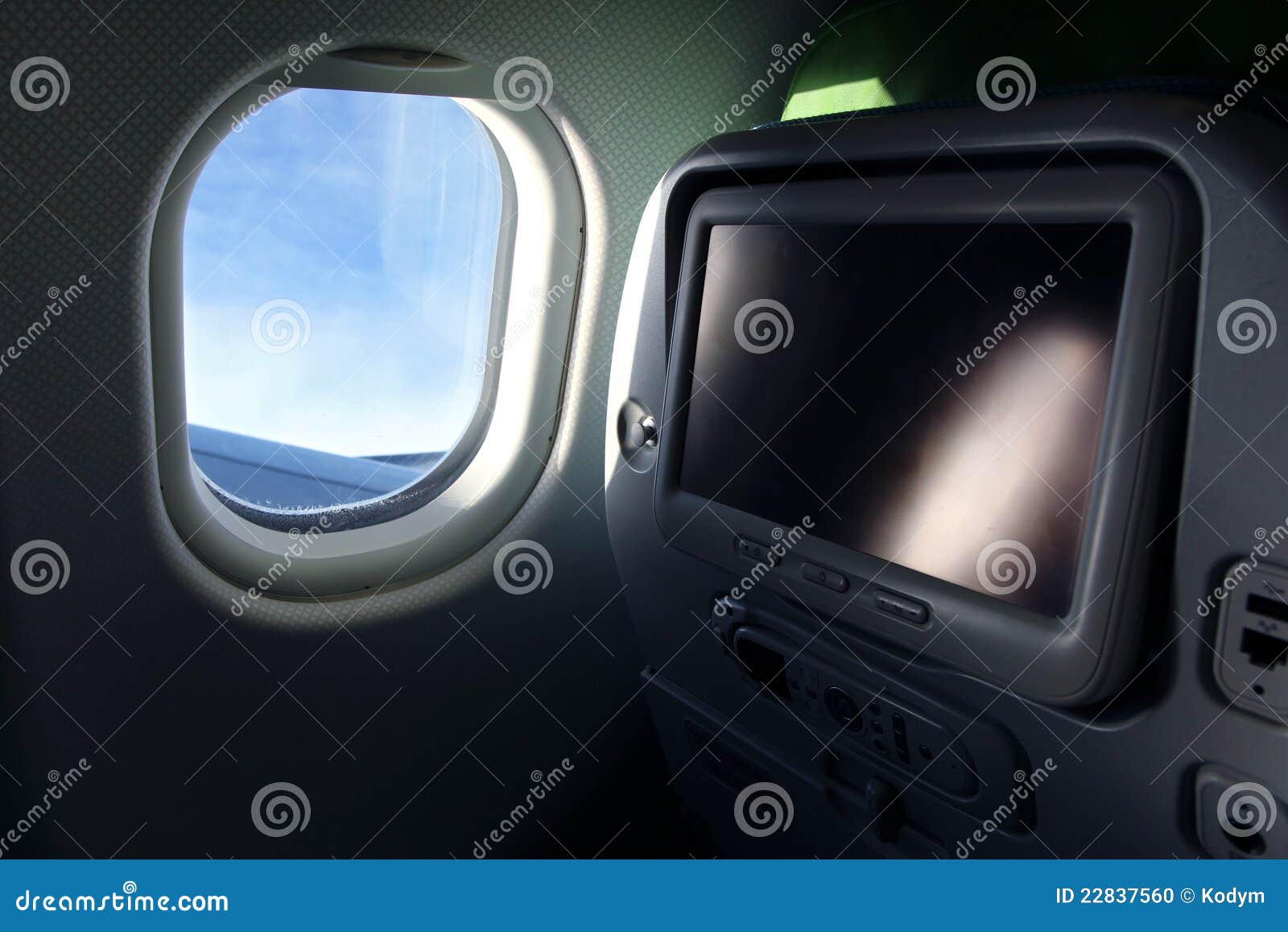 airplane seat with tv screen