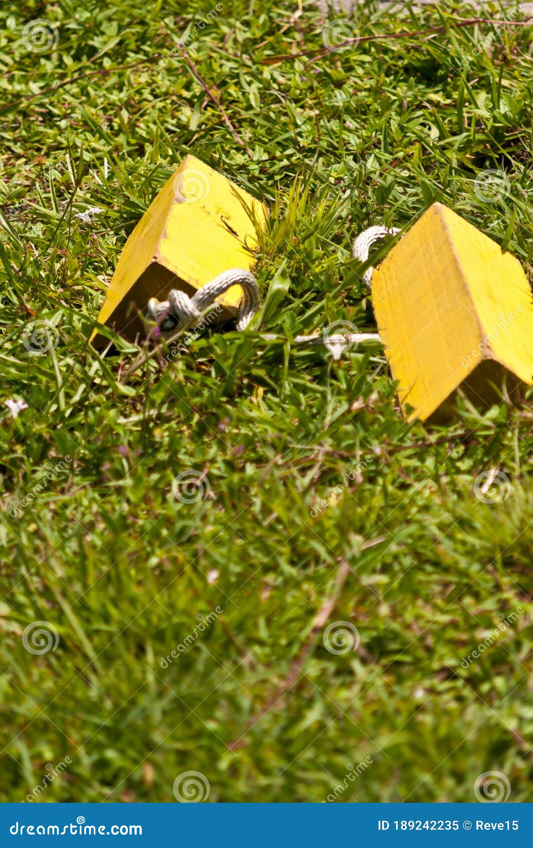 airplane security, wood chalk blocks in grass