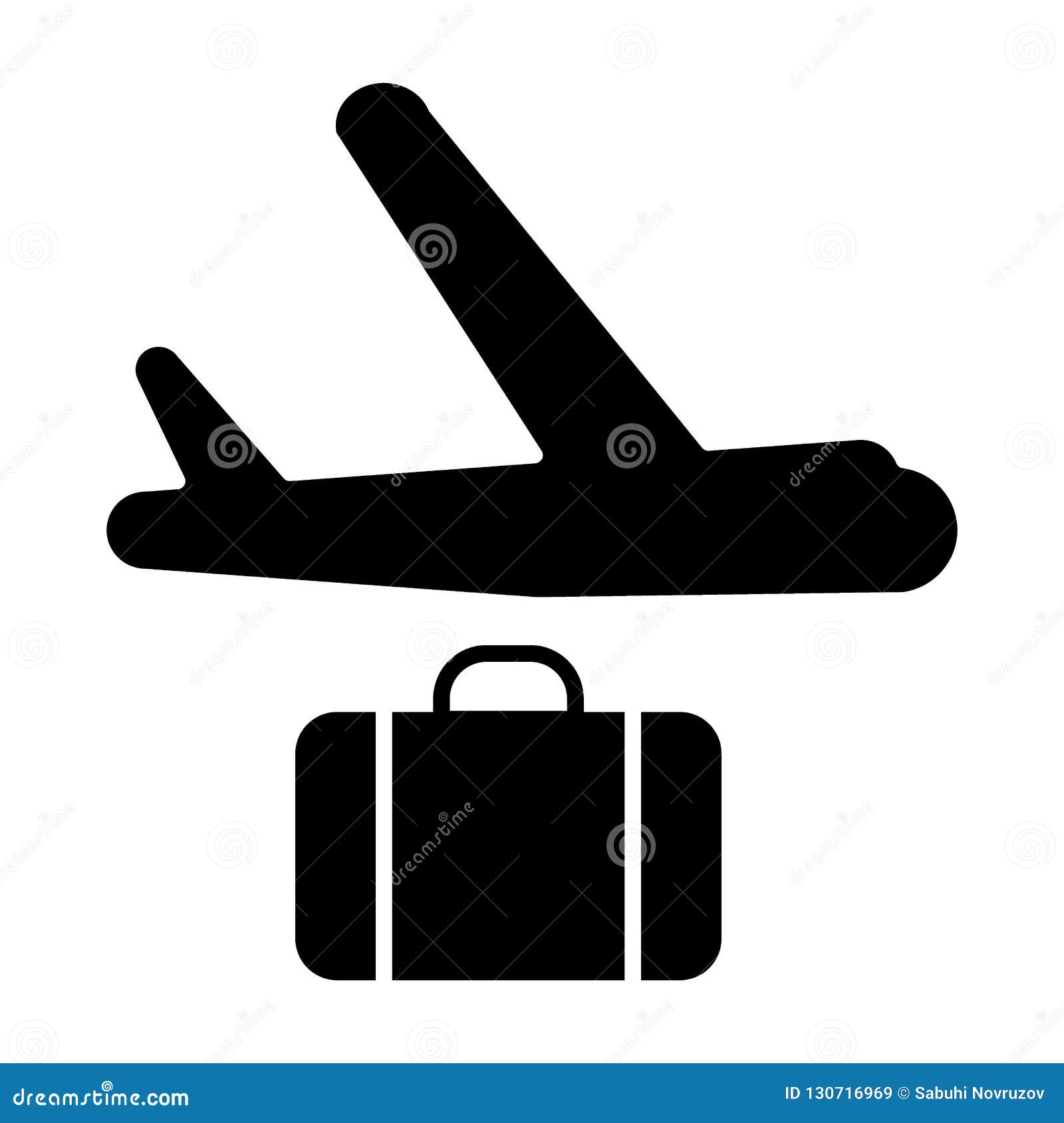 Airplane and Suitcase Solid Icon. Plane Delivery Vector Illustration