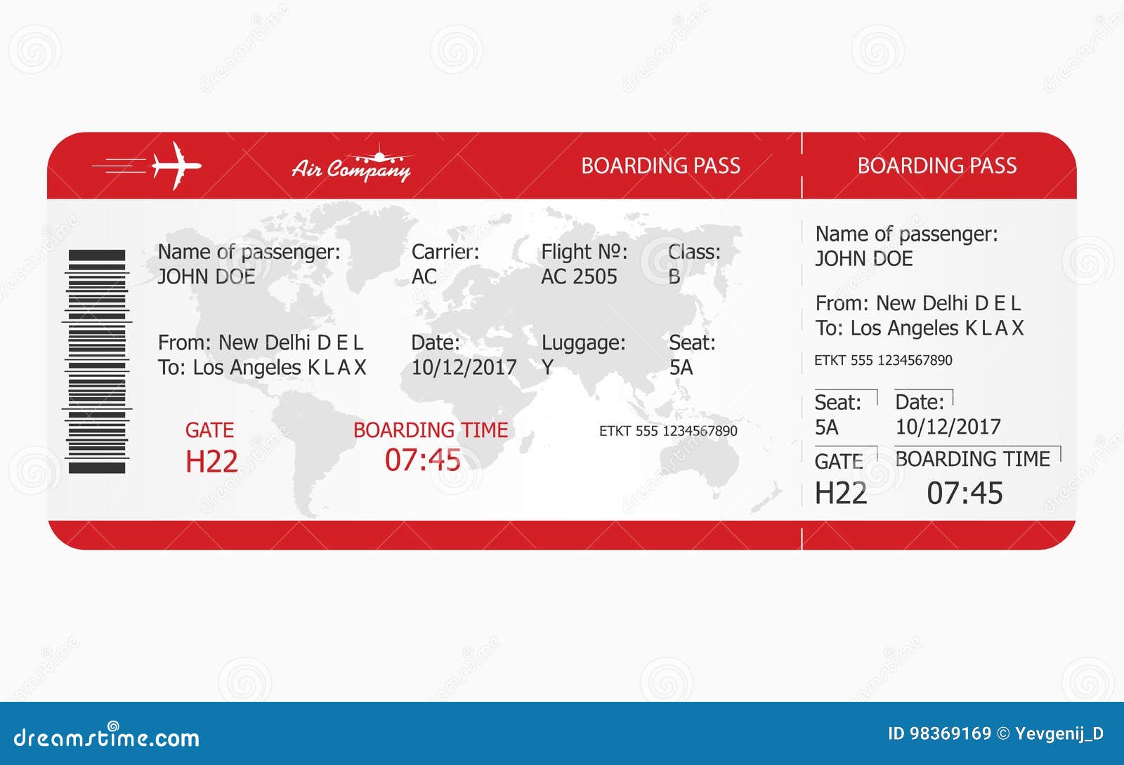 airplane ticket. boarding pass ticket template