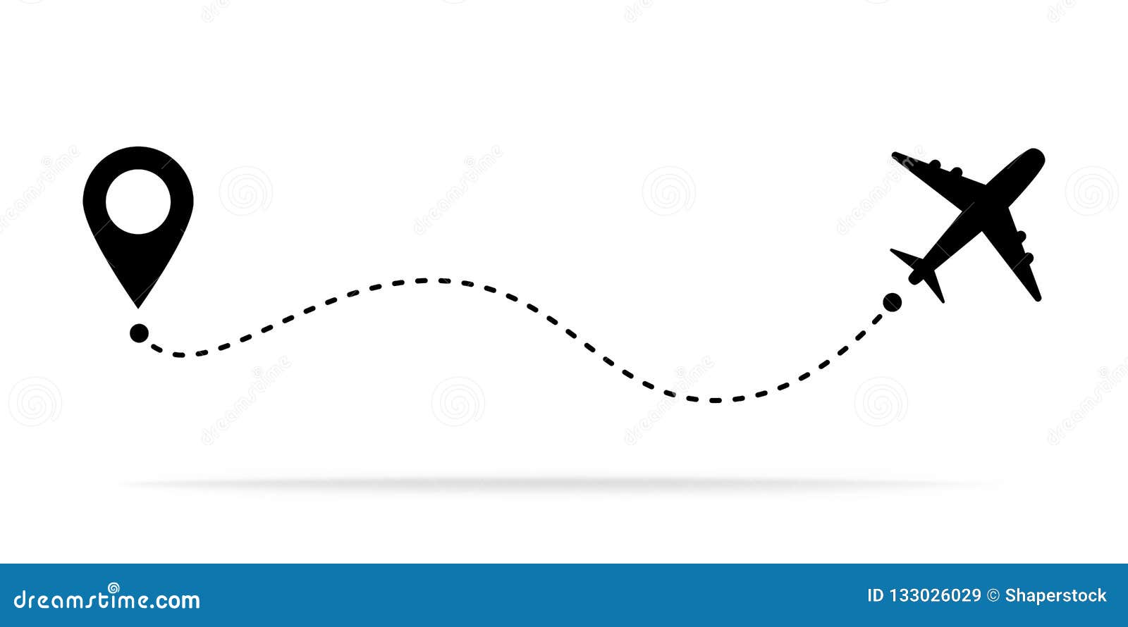 airplane travel concept with map pins, gps points. line path icon. flight start point concept or theme.